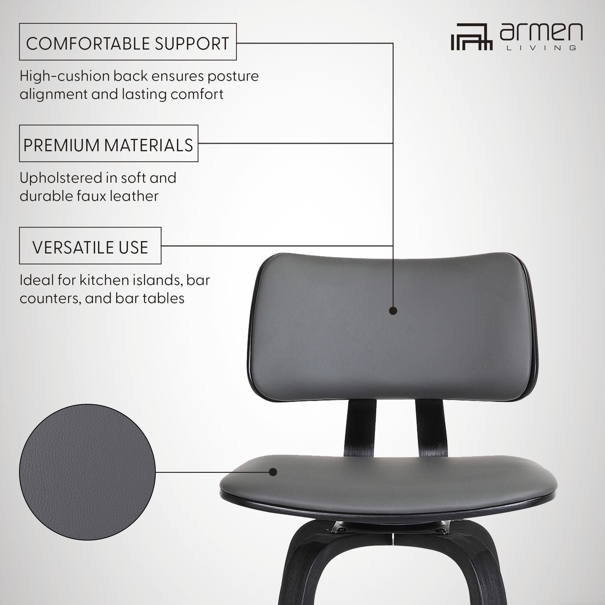 Pico Swivel Counter Stool, Gray/Black, large