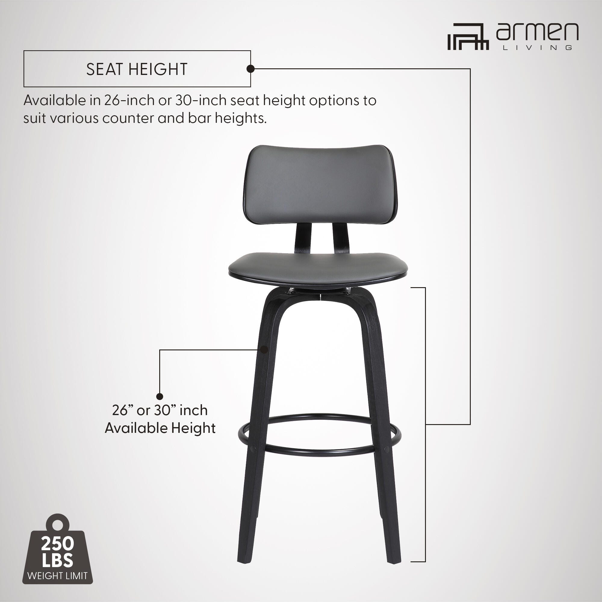 Pico Swivel Counter Stool, Gray/Black, large