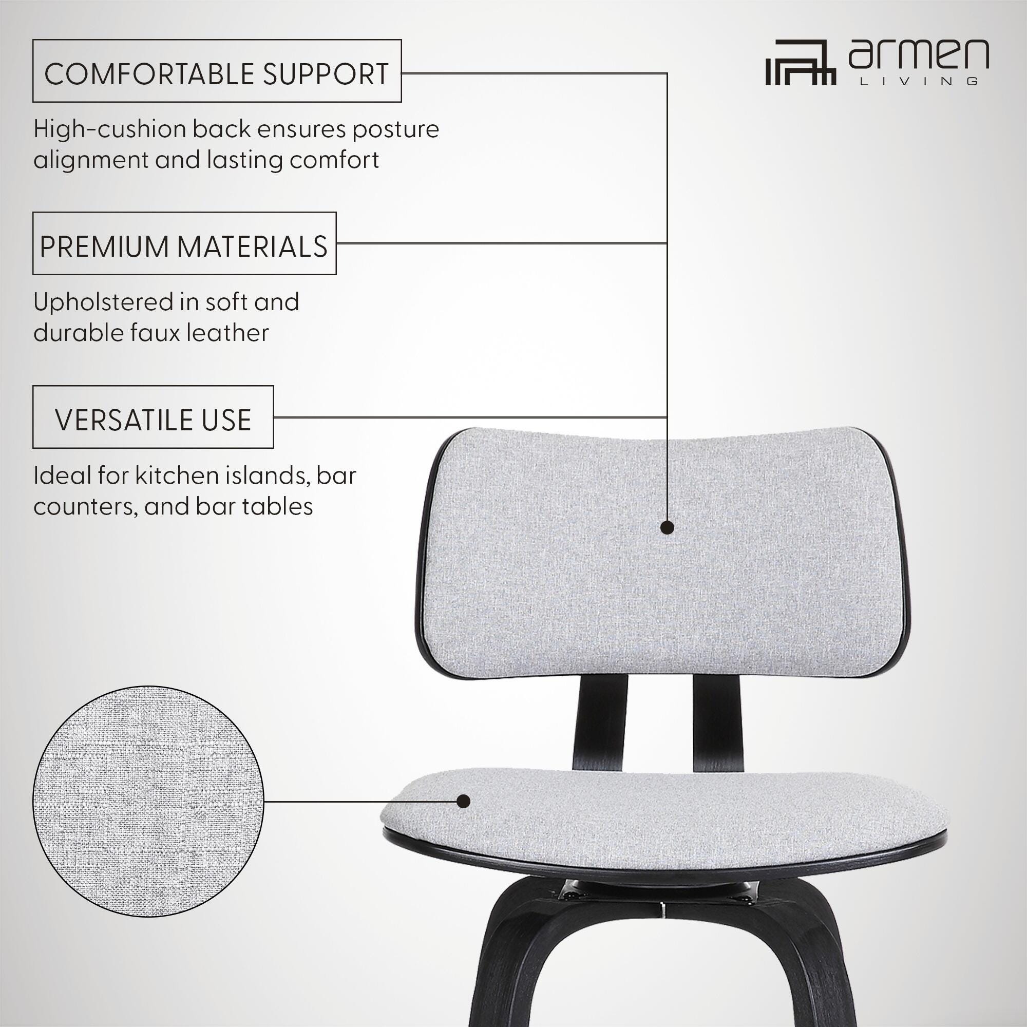 Pico Swivel Counter Stool, Light Gray/Black, large