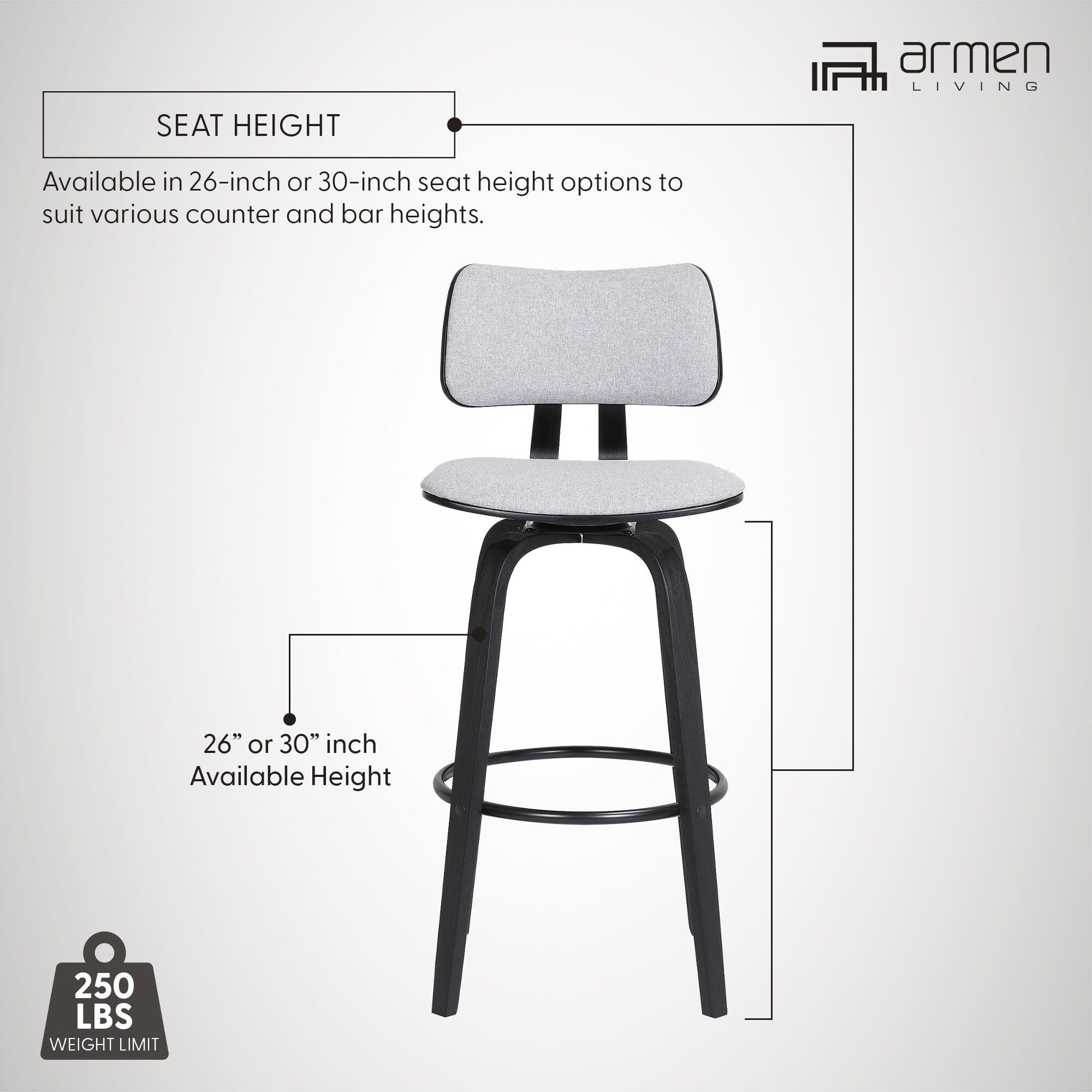 Pico Swivel Counter Stool, Light Gray/Black, large