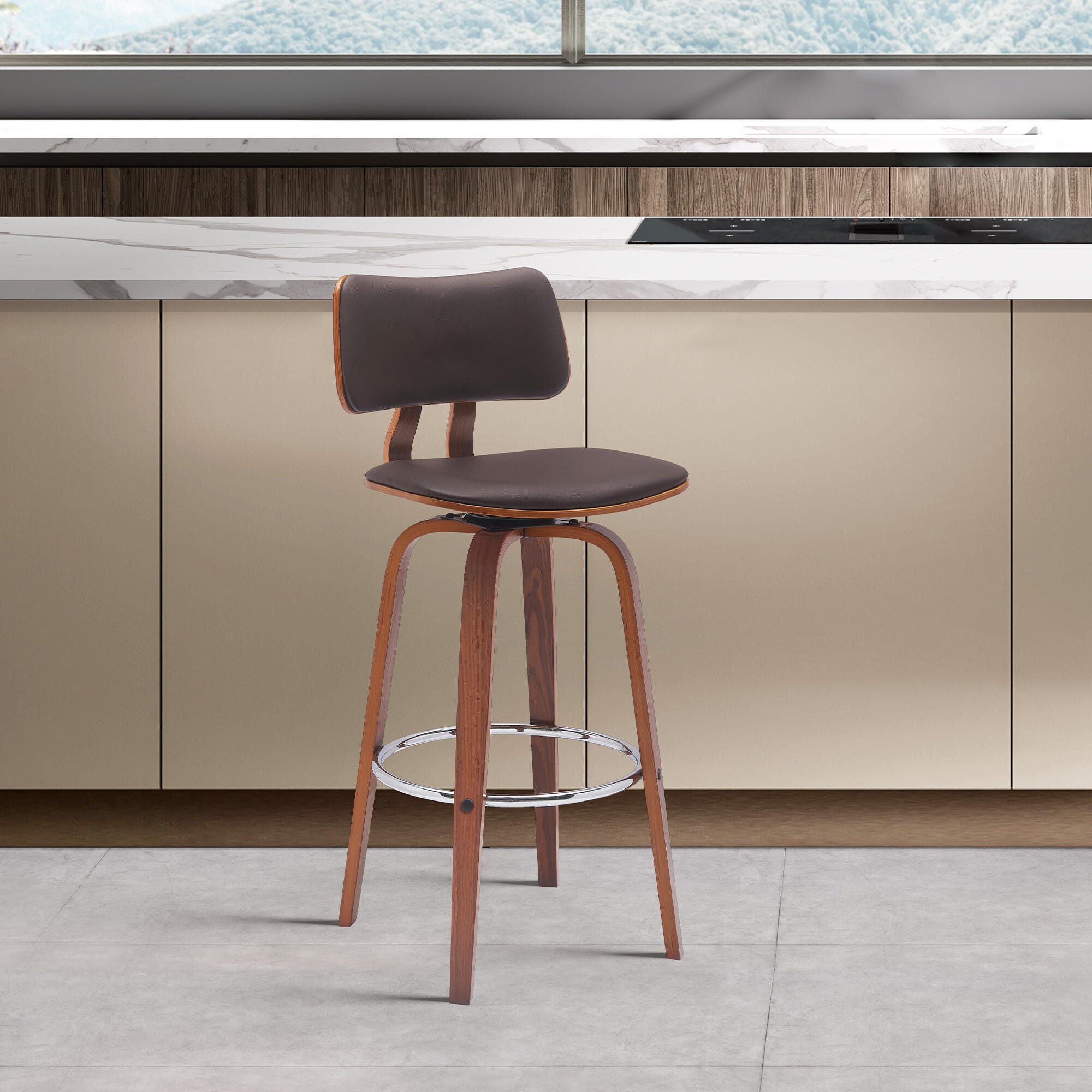 Pico Swivel Counter Stool, Brown/Walnut/Chrome, large