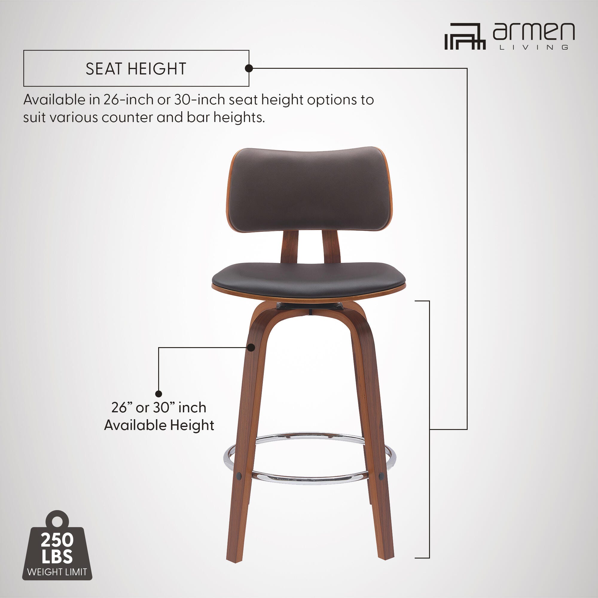 Pico Swivel Counter Stool, Brown/Walnut/Chrome, large