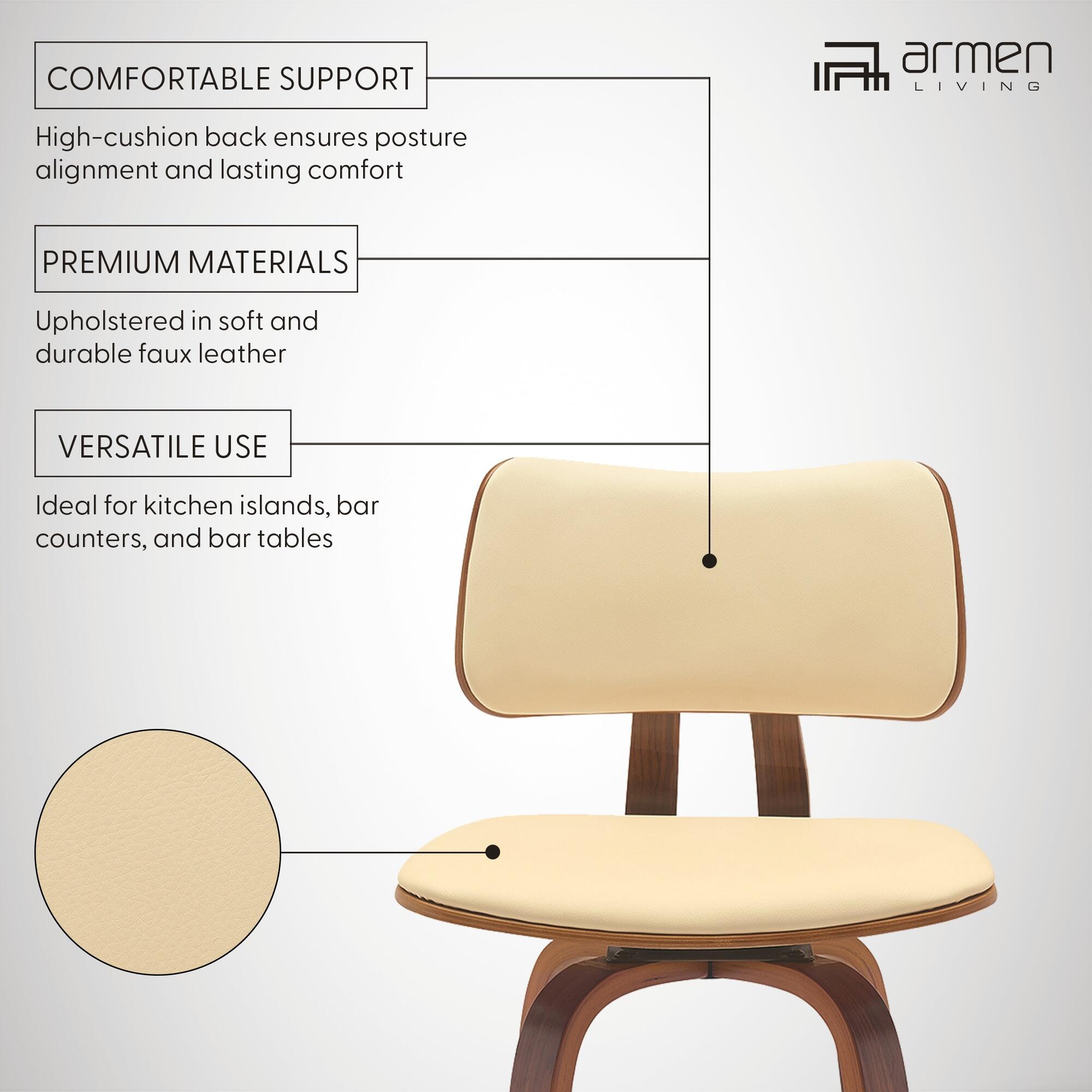 Pico Swivel Counter Stool, Cream/Walnut/Chrome, large