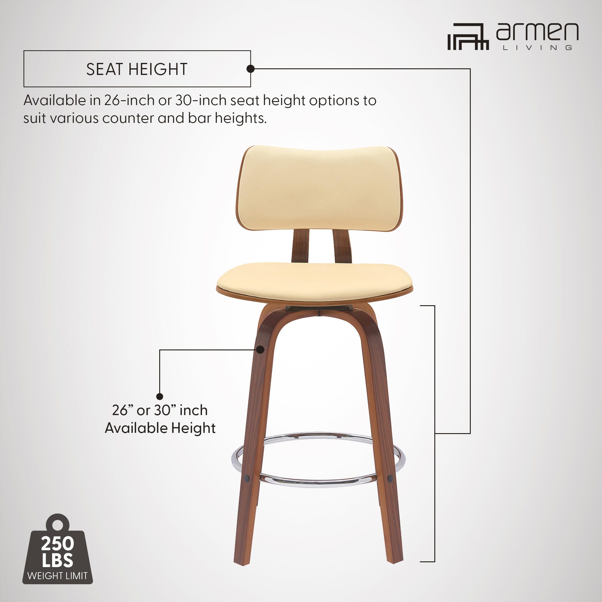 Pico Swivel Counter Stool, Cream/Walnut/Chrome, large