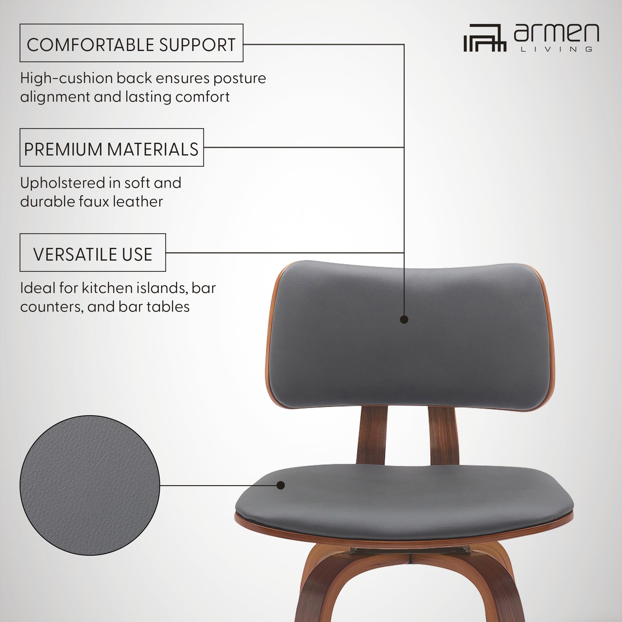Pico Swivel Counter Stool, Gray/Walnut/Chrome, large