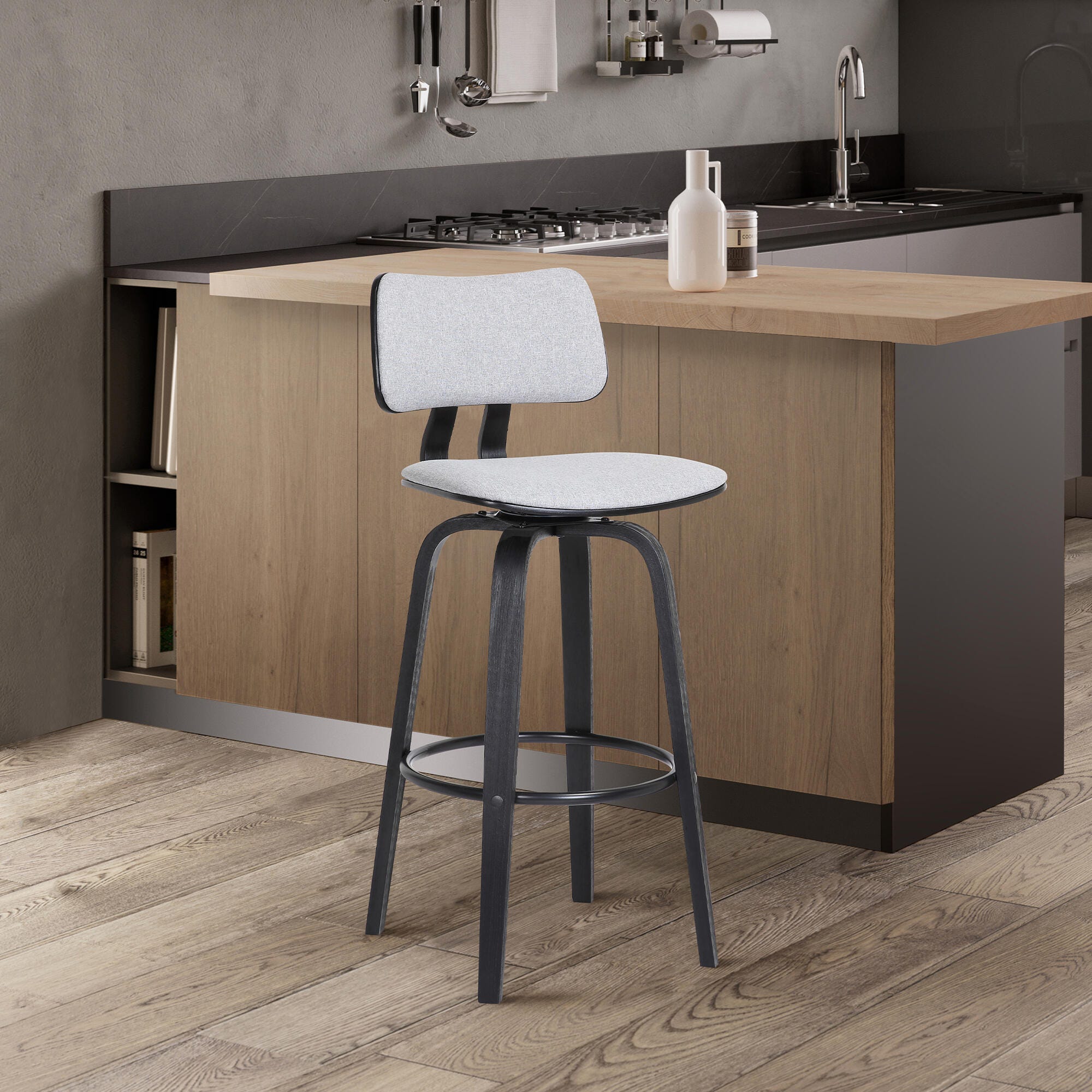 Pico Swivel Bar Stool, Light Gray/Black, large
