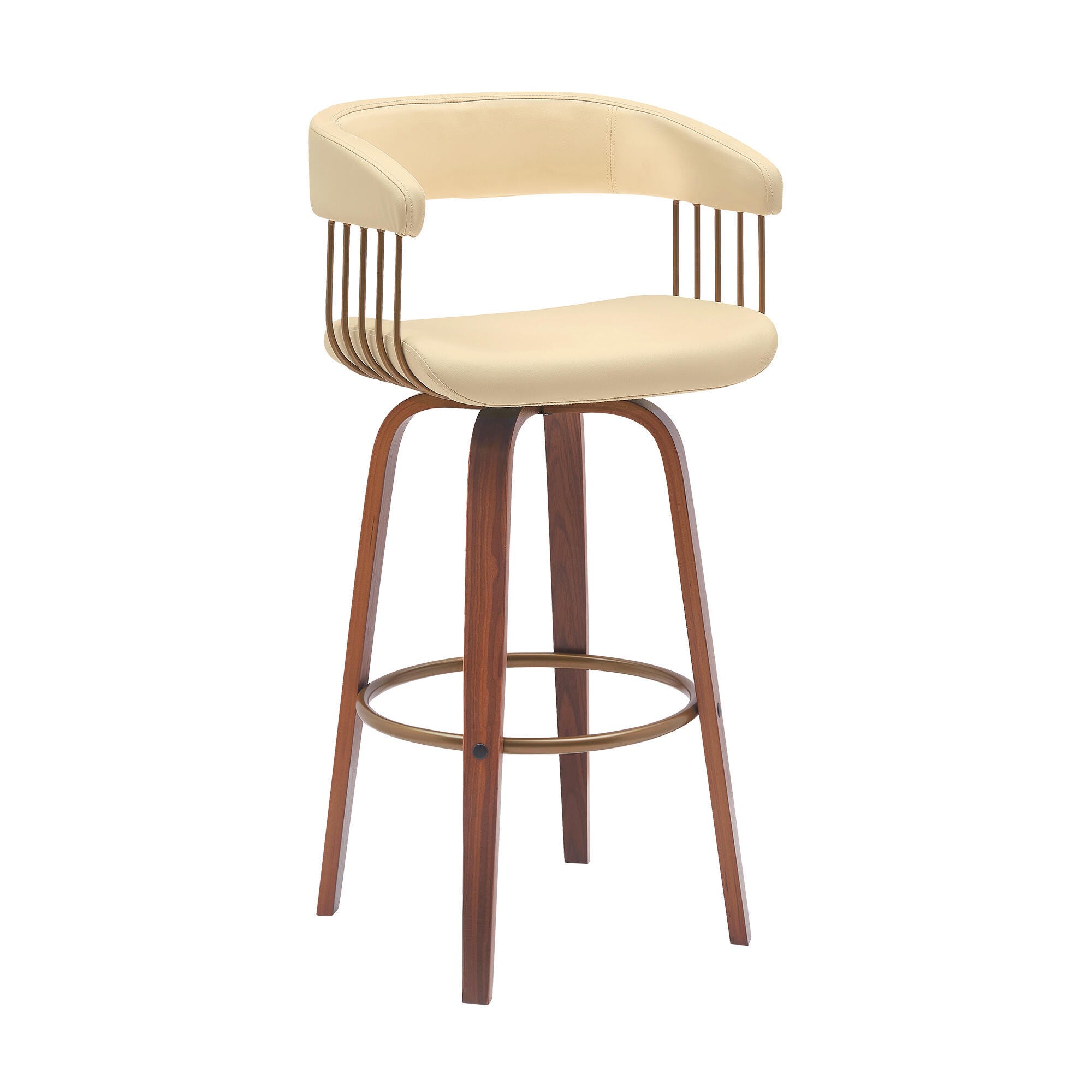 Topanga Swivel Bar Stool, Cream/Walnut/Bronze, large