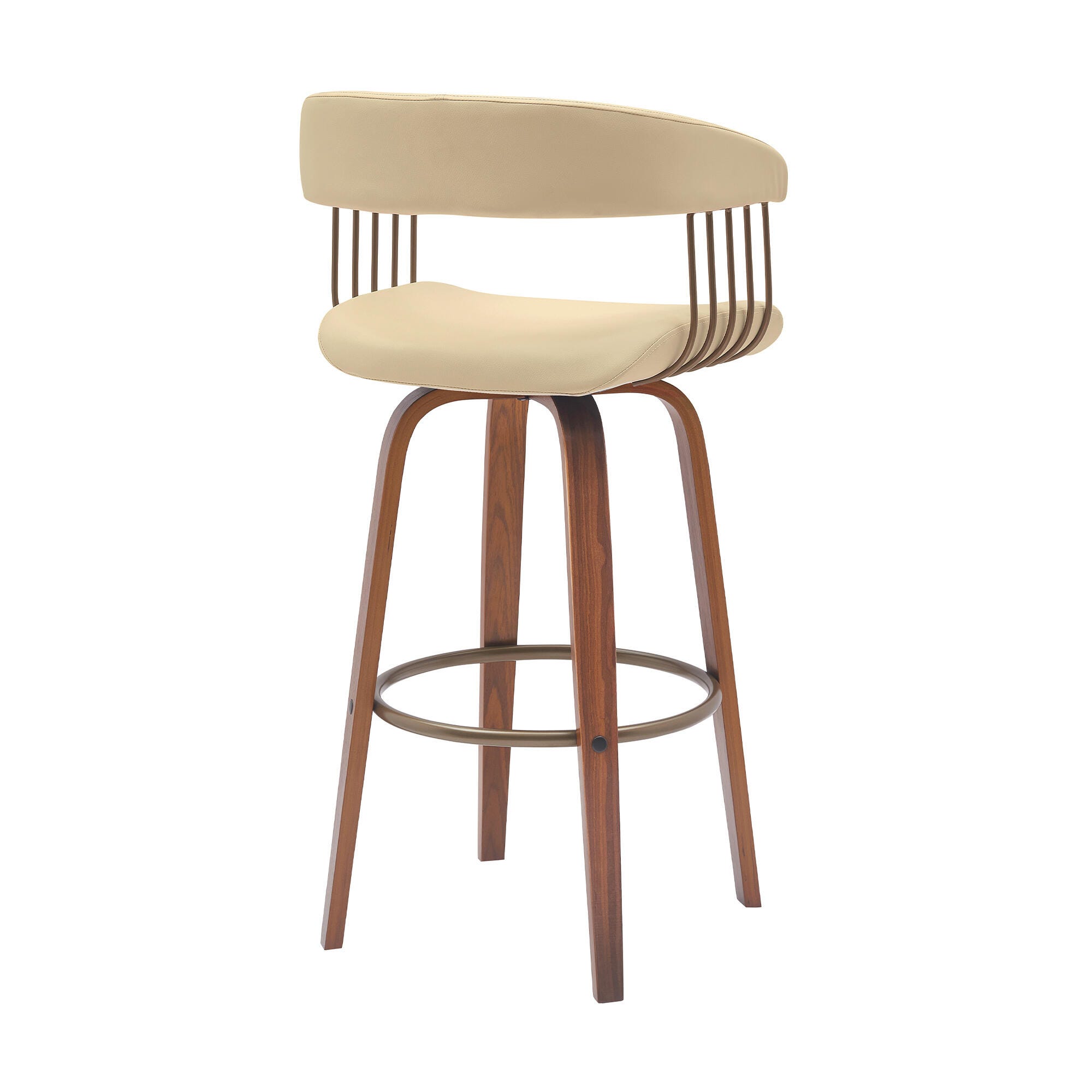 Topanga Swivel Bar Stool, Cream/Walnut/Bronze, large