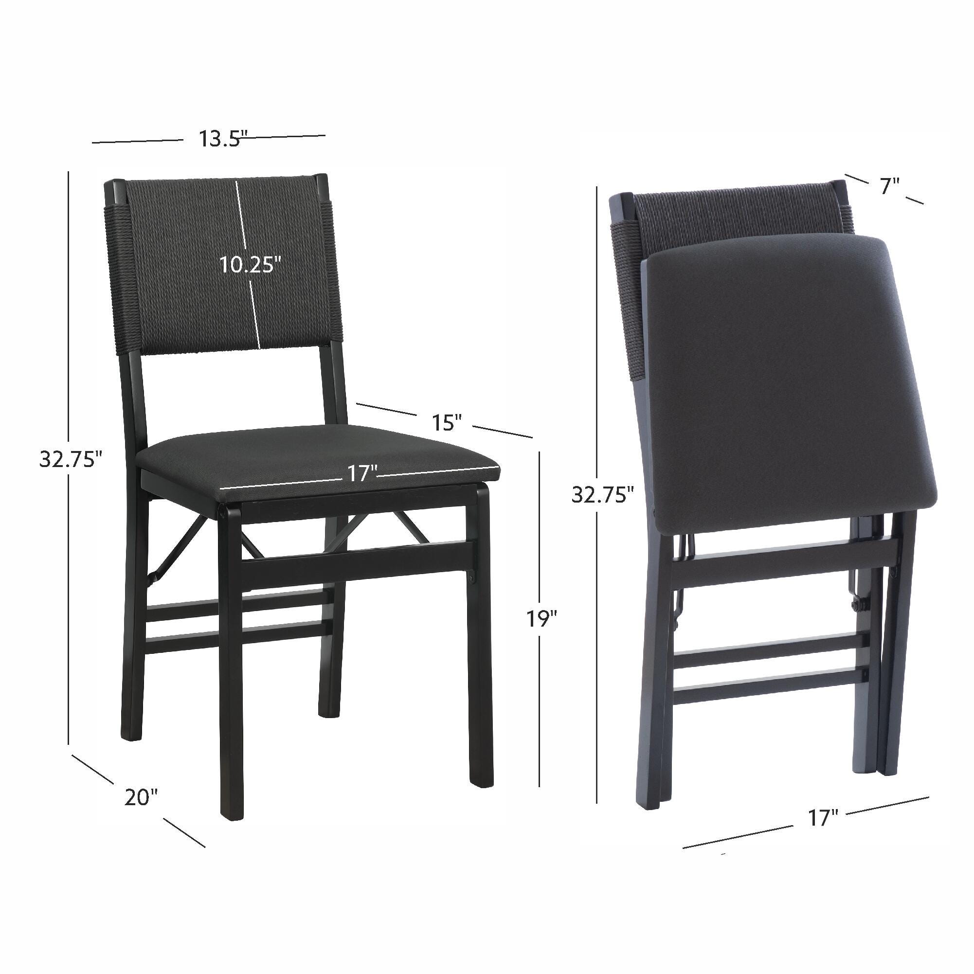 Linon Hutch Rope Folding Chair, Black, large
