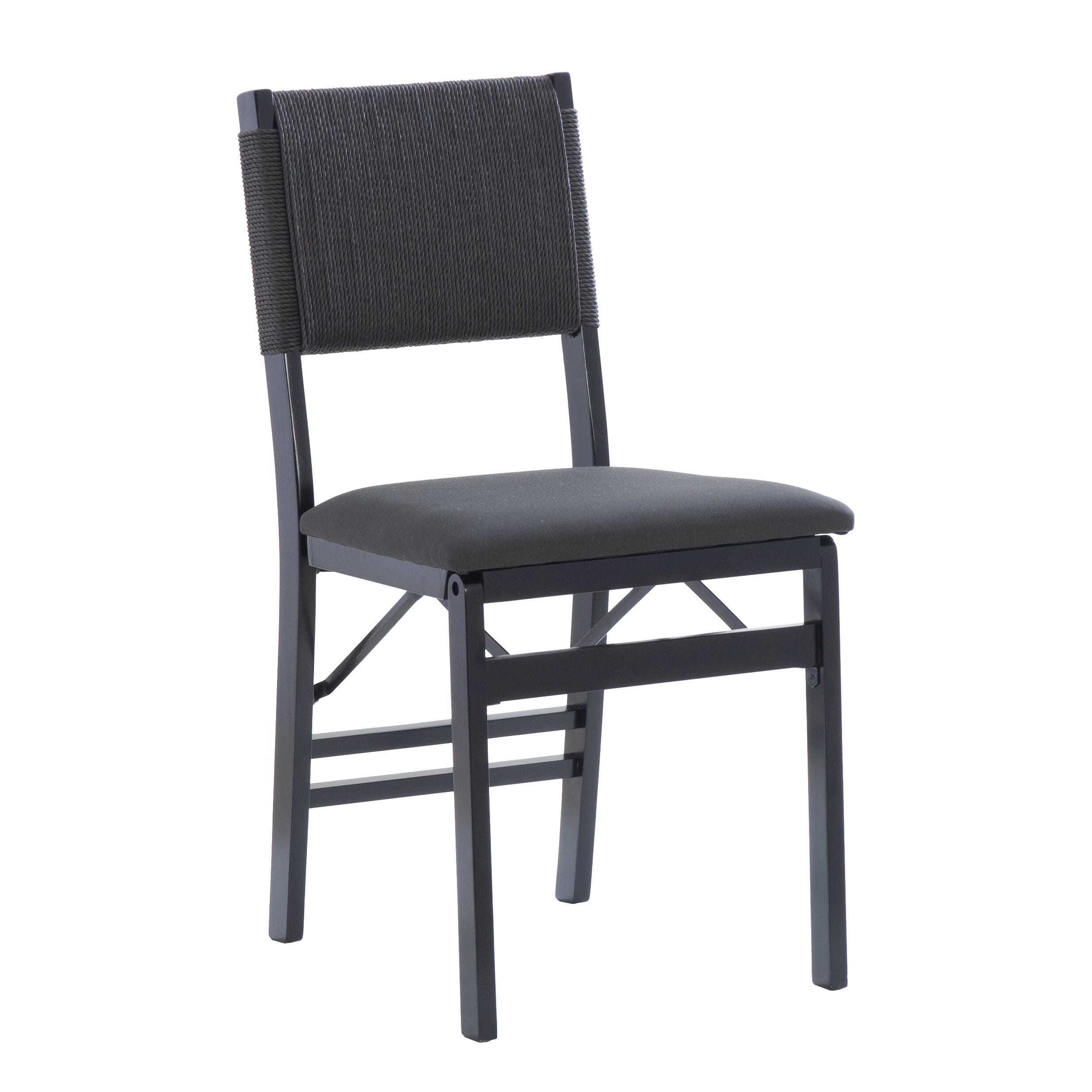 Linon Hutch Rope Folding Chair, Black, large