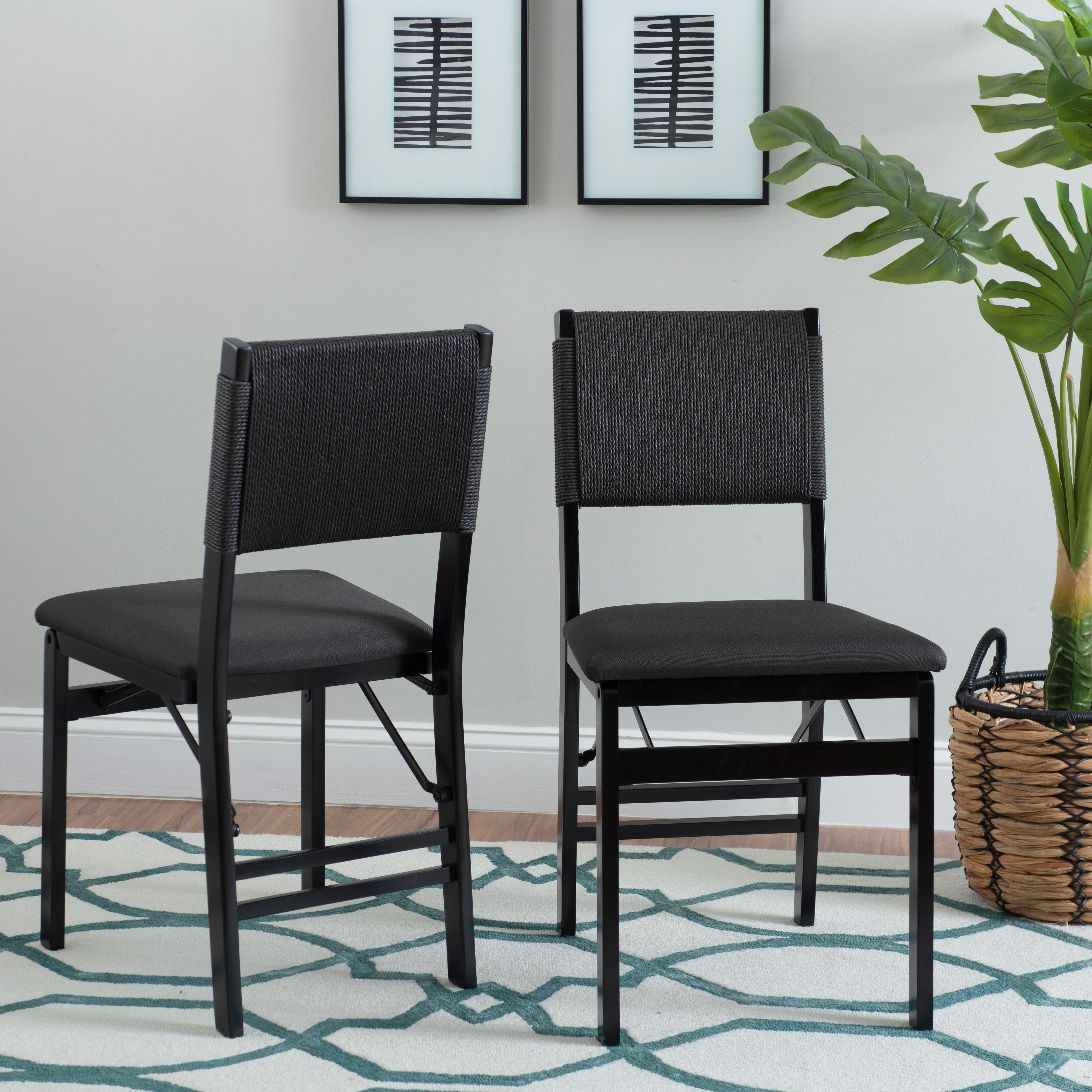 Linon Hutch Rope Folding Chair, Black, large