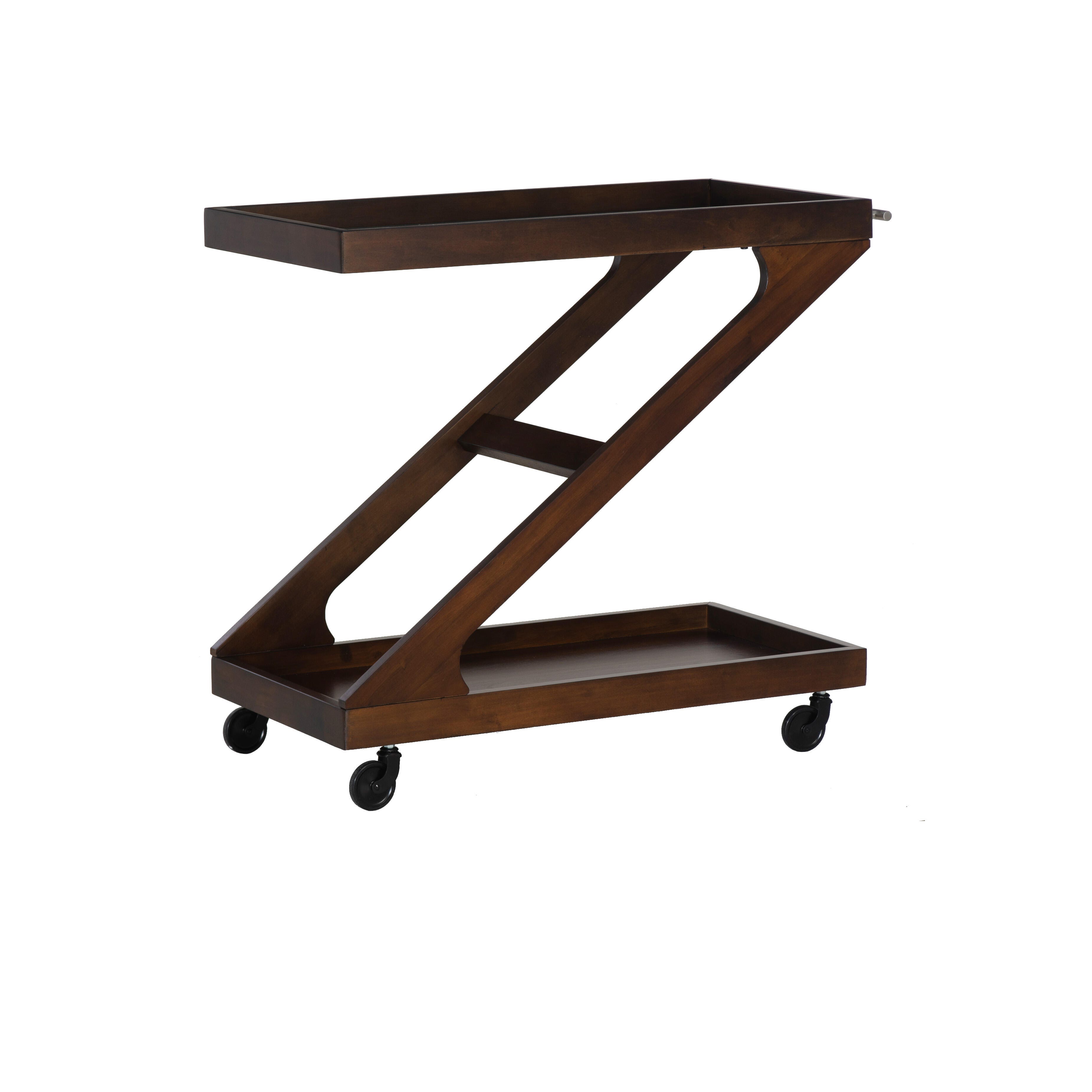Linon Wille Wood Rolling Bar Cart, Warm Brown, large