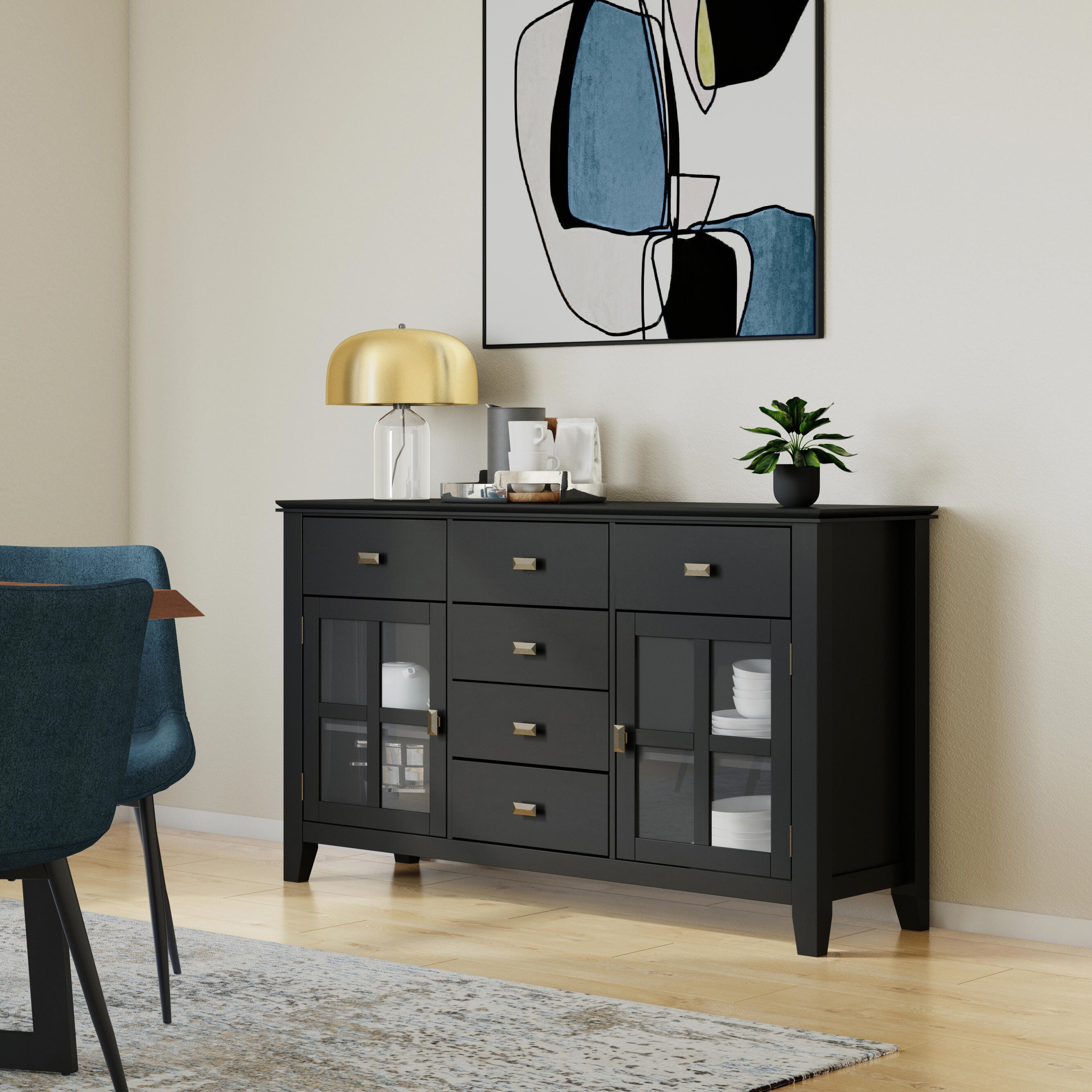 Simpli Home Artisan Sideboard Buffet Credenza, Black, large