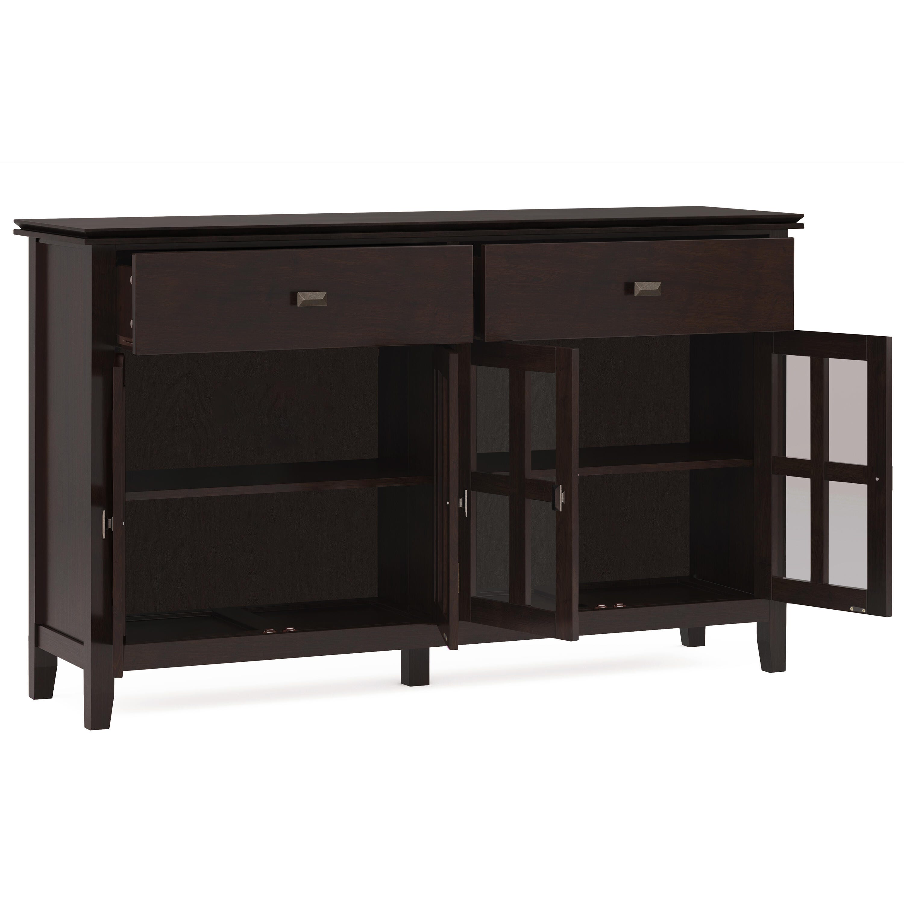 Simpli Home Artisan 4 Door Sideboard Buffet, Dark Chestnut Brown, large