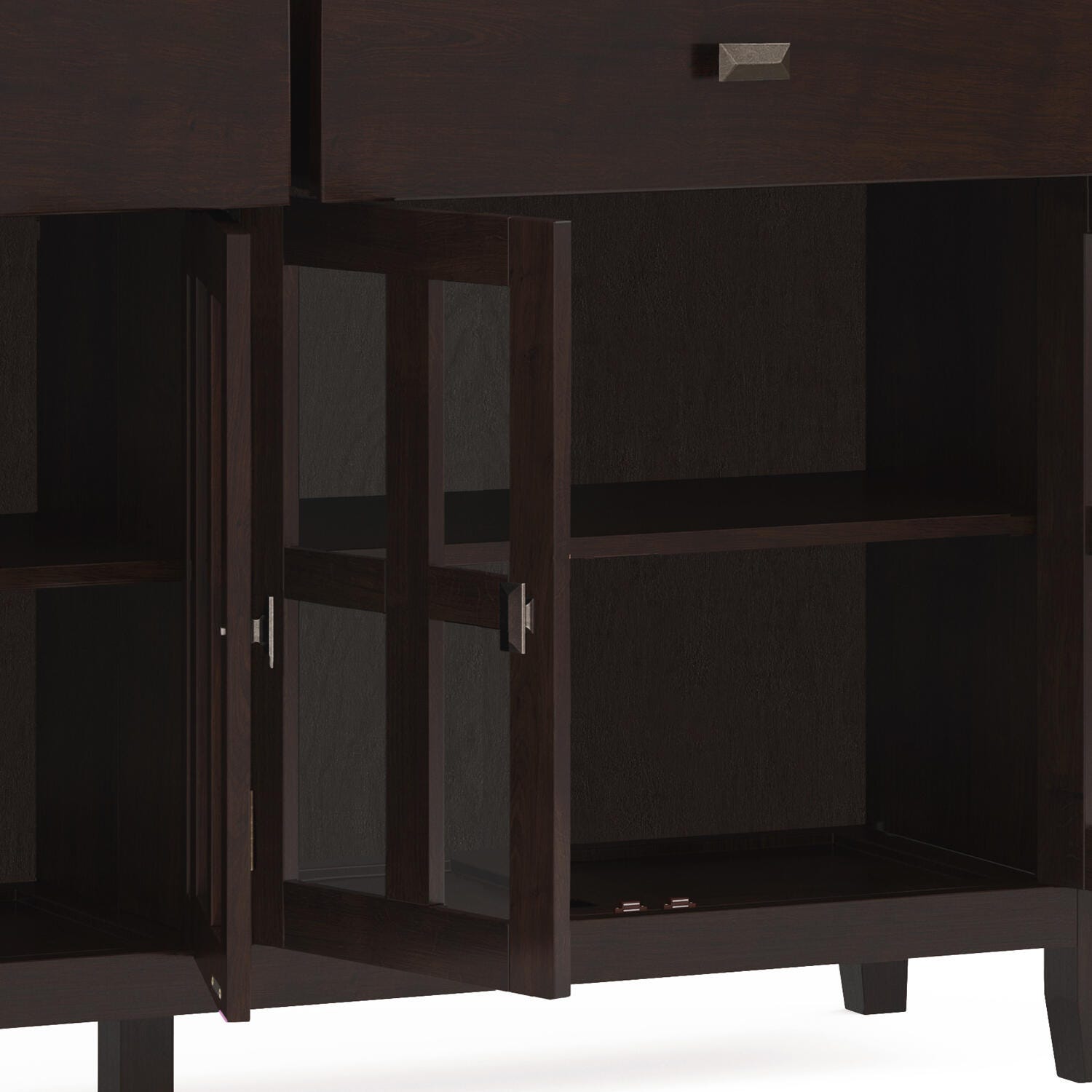 Simpli Home Artisan 4 Door Sideboard Buffet, Dark Chestnut Brown, large