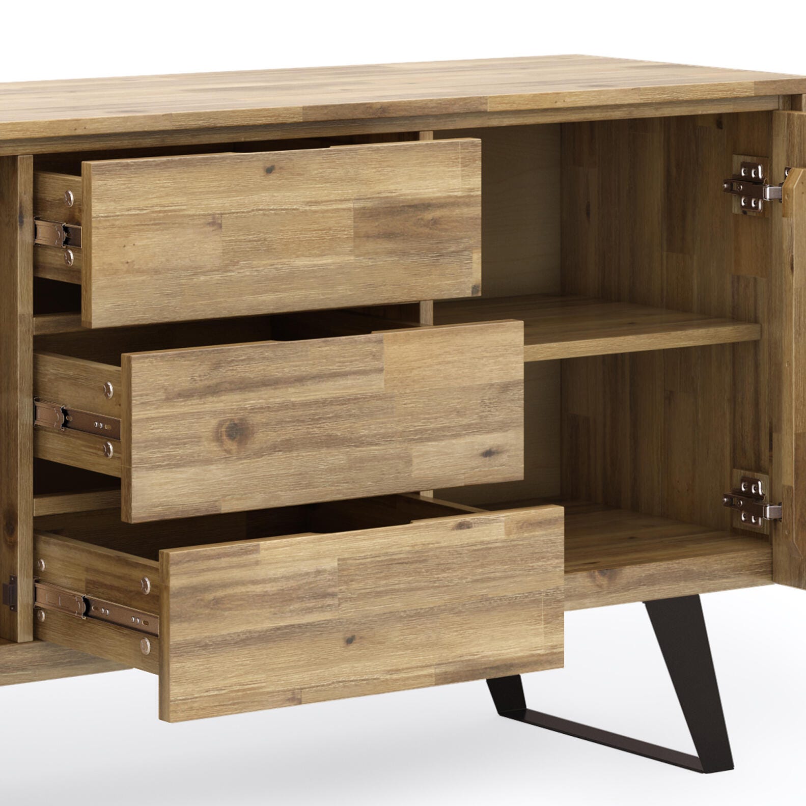 Simpli Home Lowry Sideboard Buffet, Distressed Golden Wheat, large