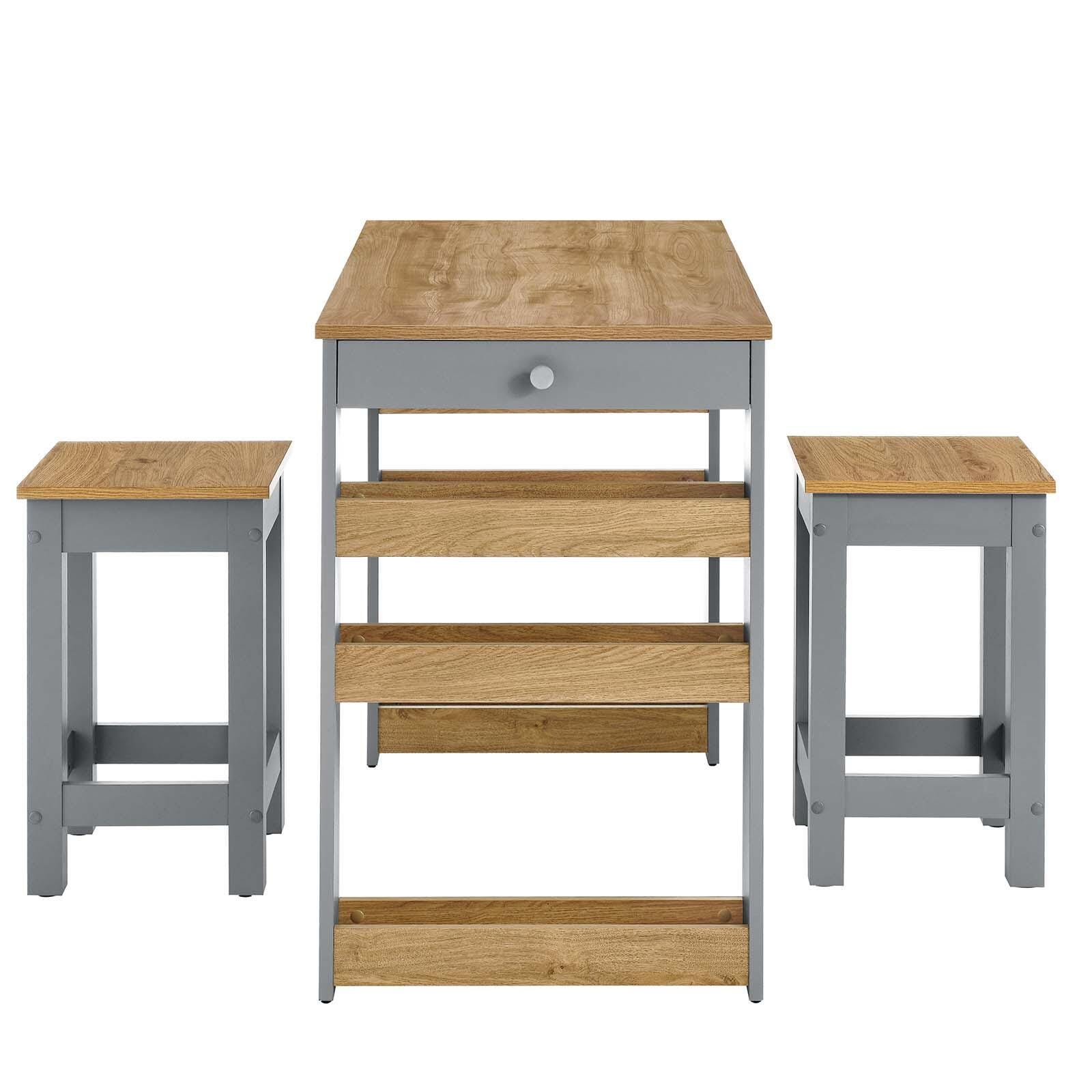 Galley 3-Piece Kitchen Island and Stool Set, , large