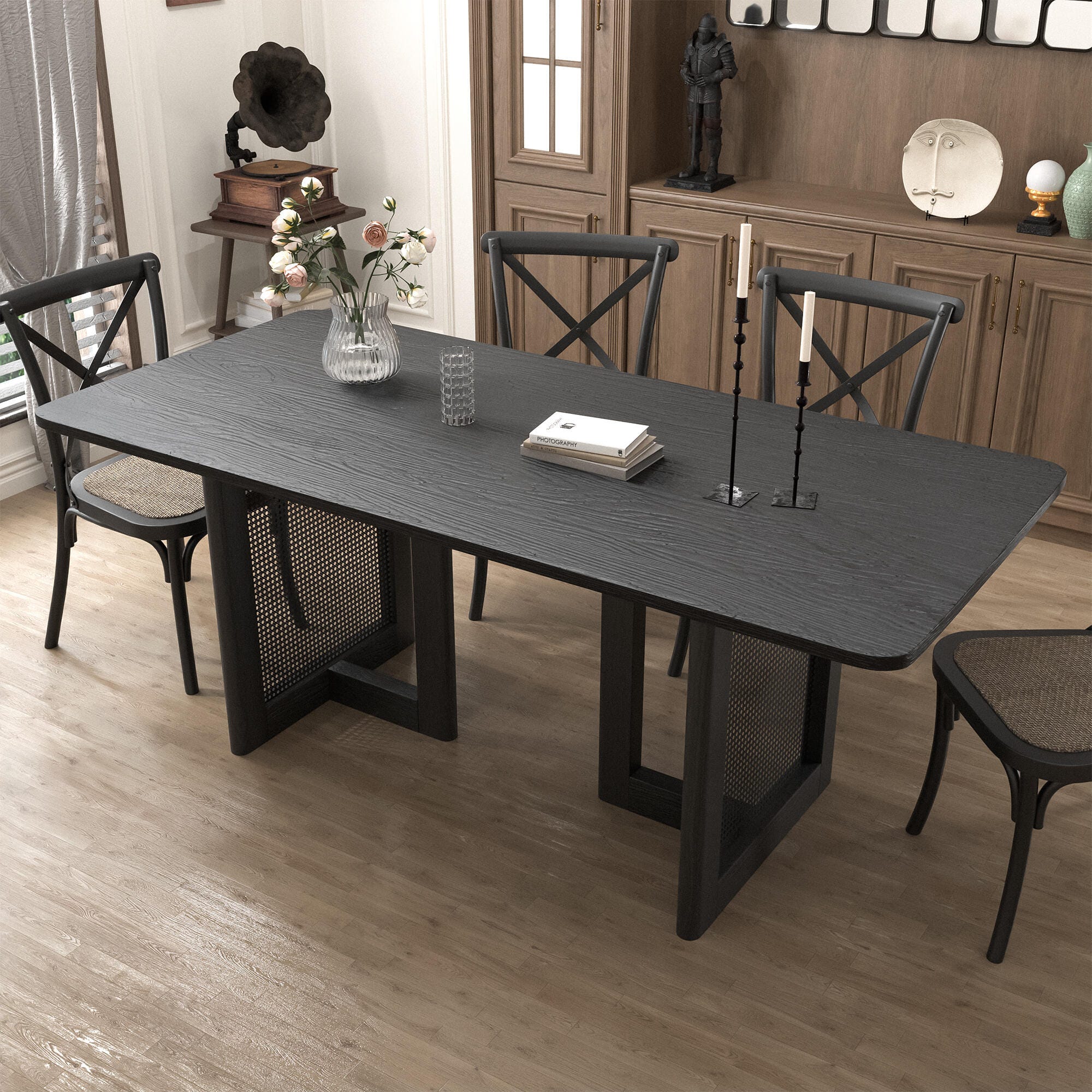 Neutypechic Ambience Rectangular Dining Table, Black, large
