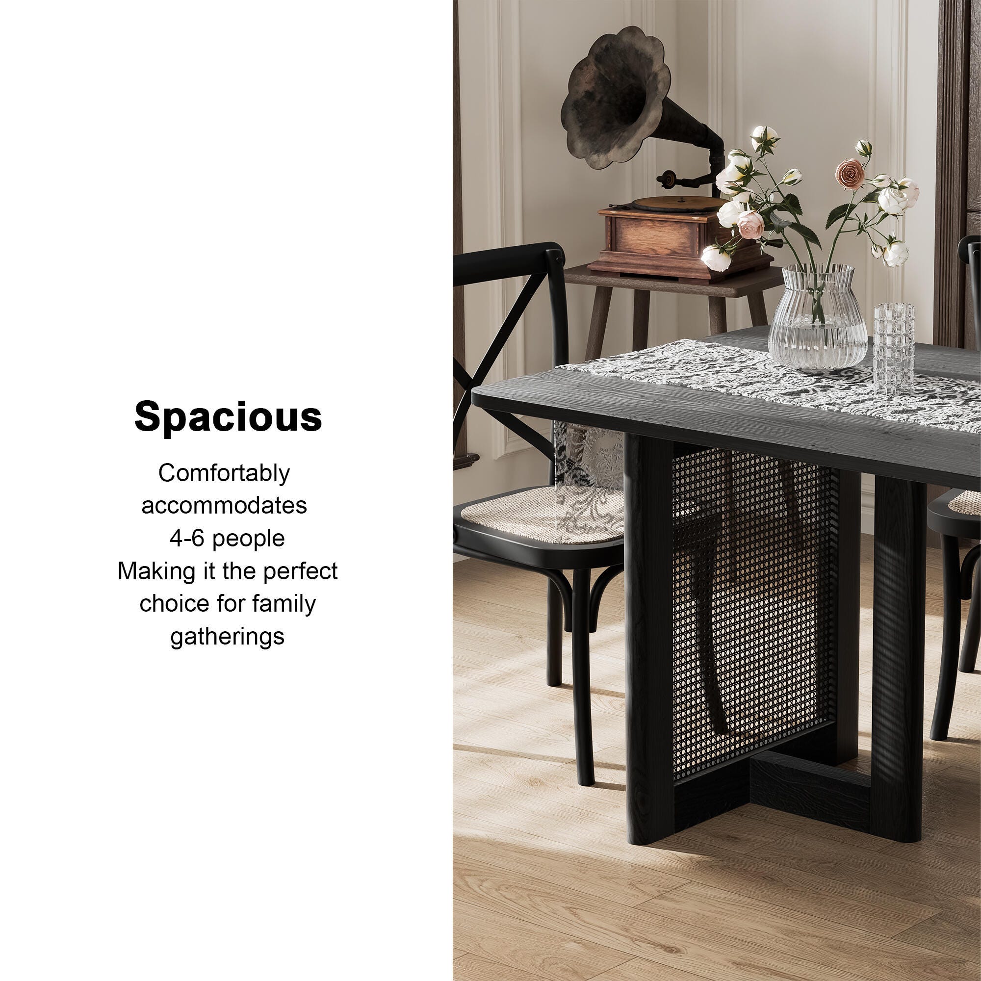 Neutypechic Ambience Rectangular Dining Table, Black, large