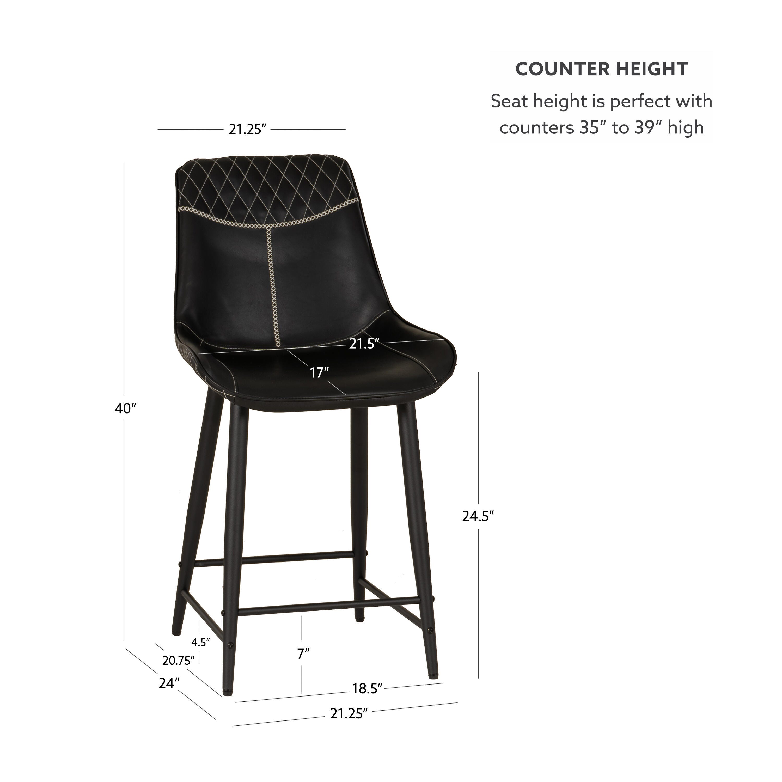 Linon Griffin Counter Height Bar Stool, Black, large