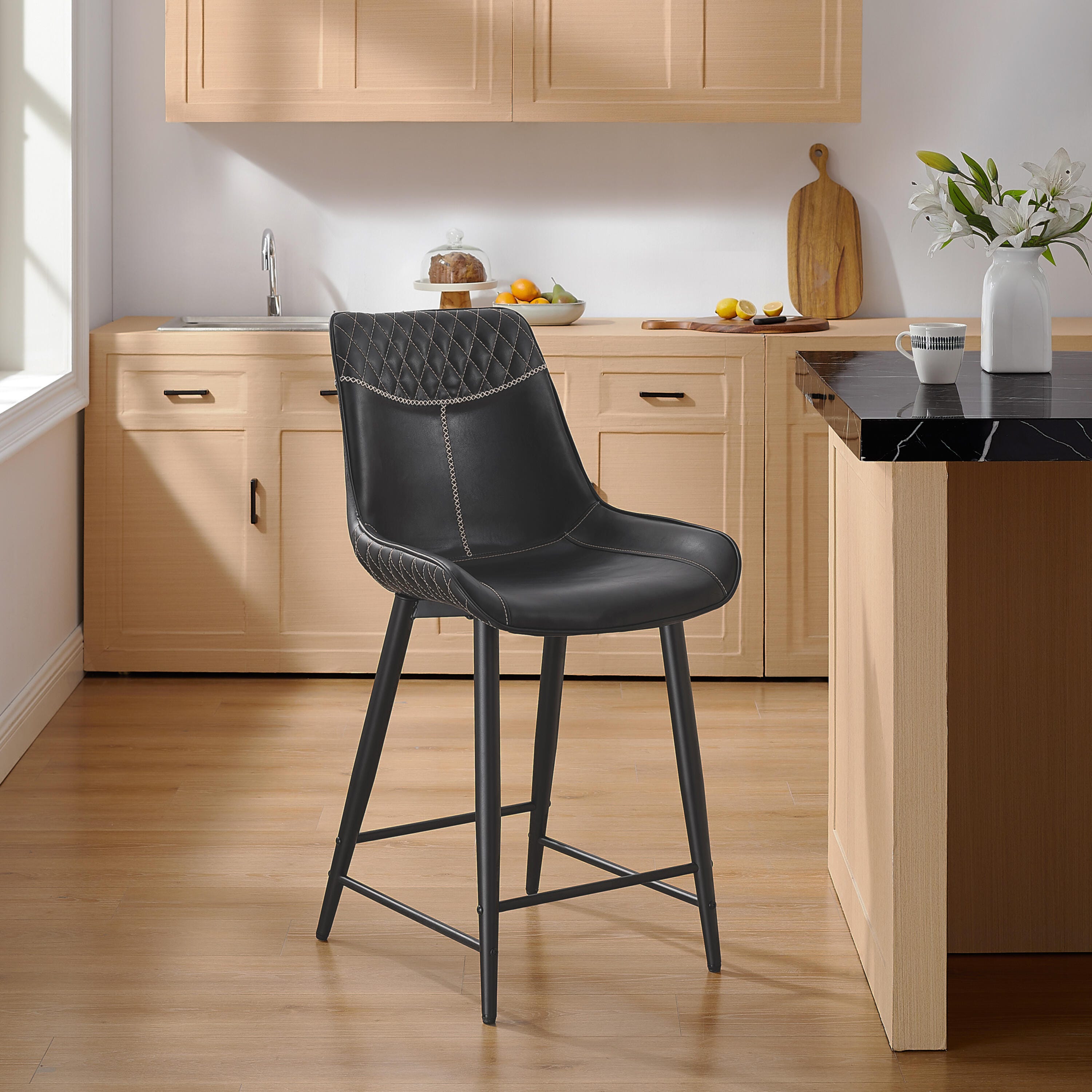 Linon Griffin Counter Height Bar Stool, Black, large