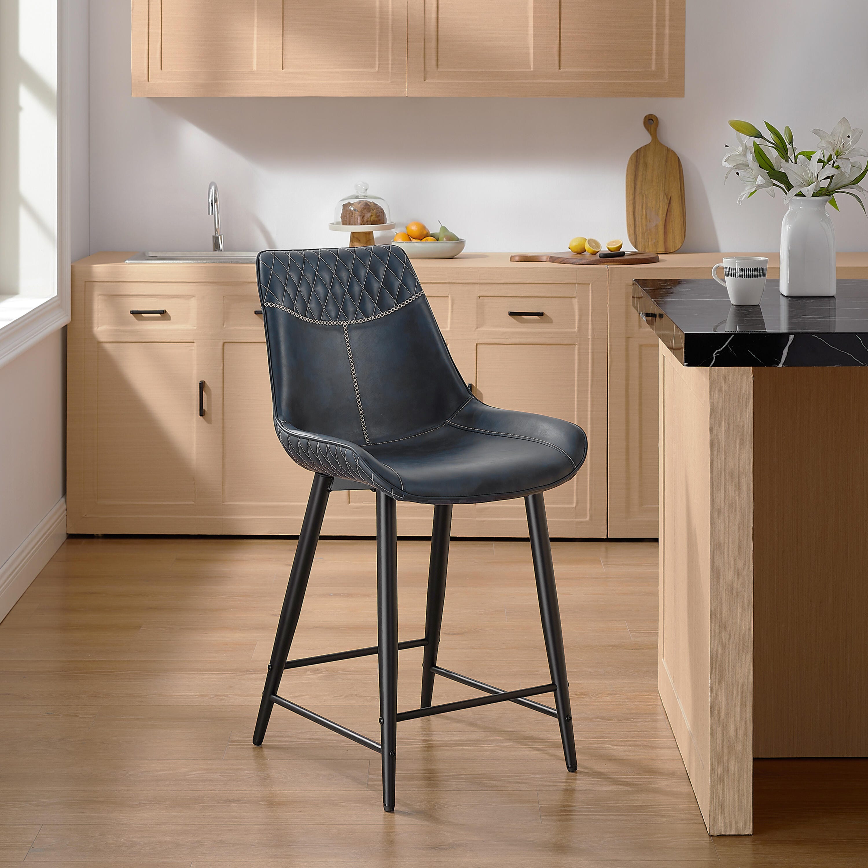 Linon Griffin Counter Height Bar Stool, Blue, large