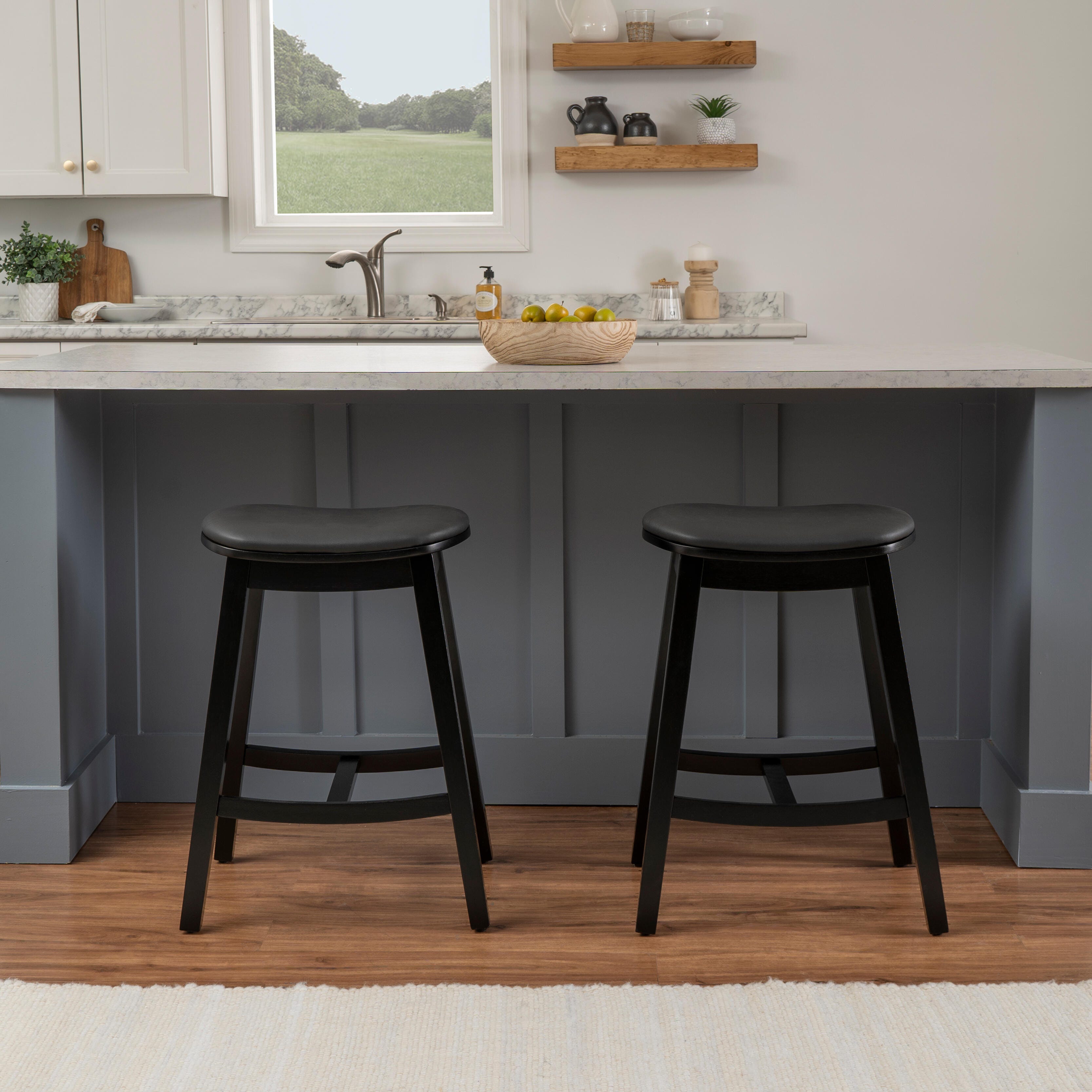 Linon Carmen Counter Height Bar Stools (Set of 2), Black, large