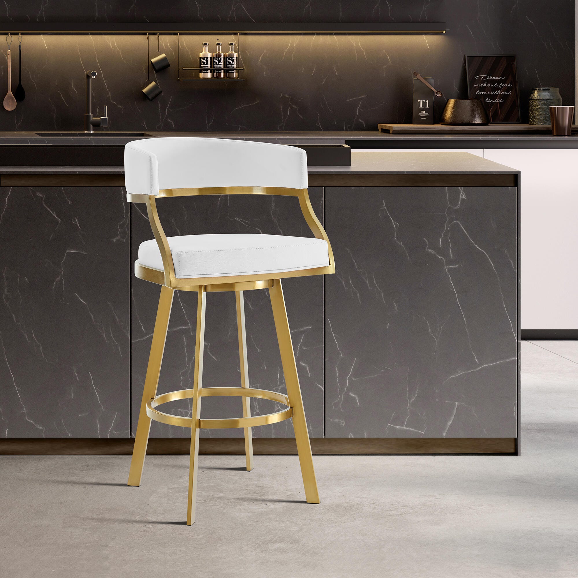 Ashley Saturn Swivel Bar Height Stool In White