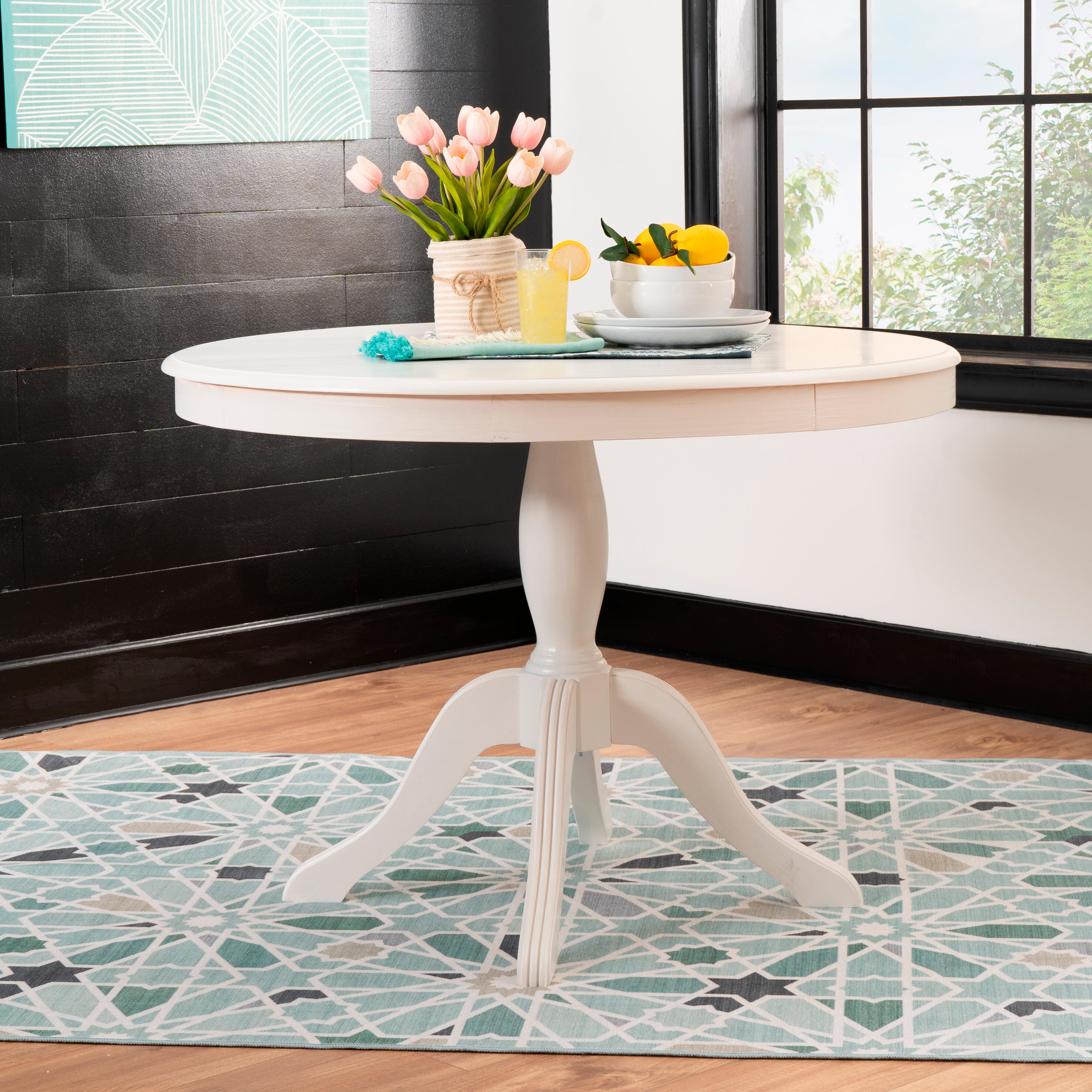Linon Landin Pedestal Table, White, large