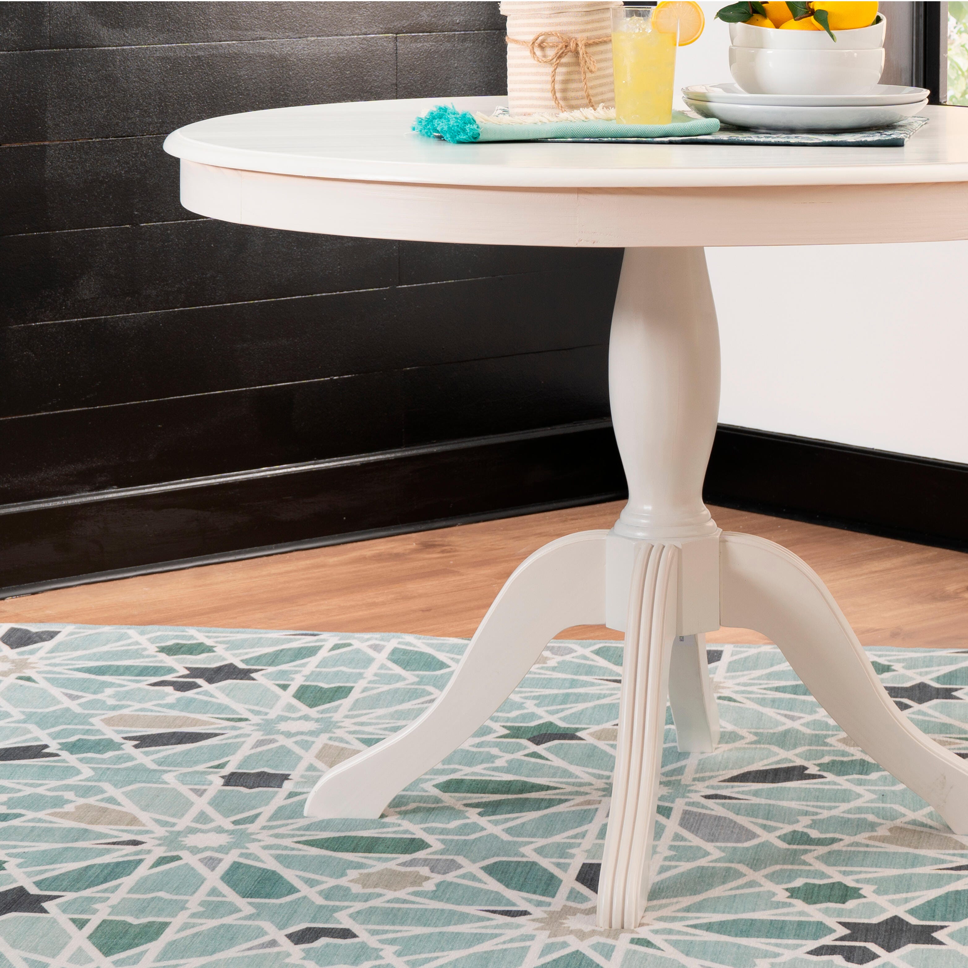 Linon Landin Pedestal Table, White, large