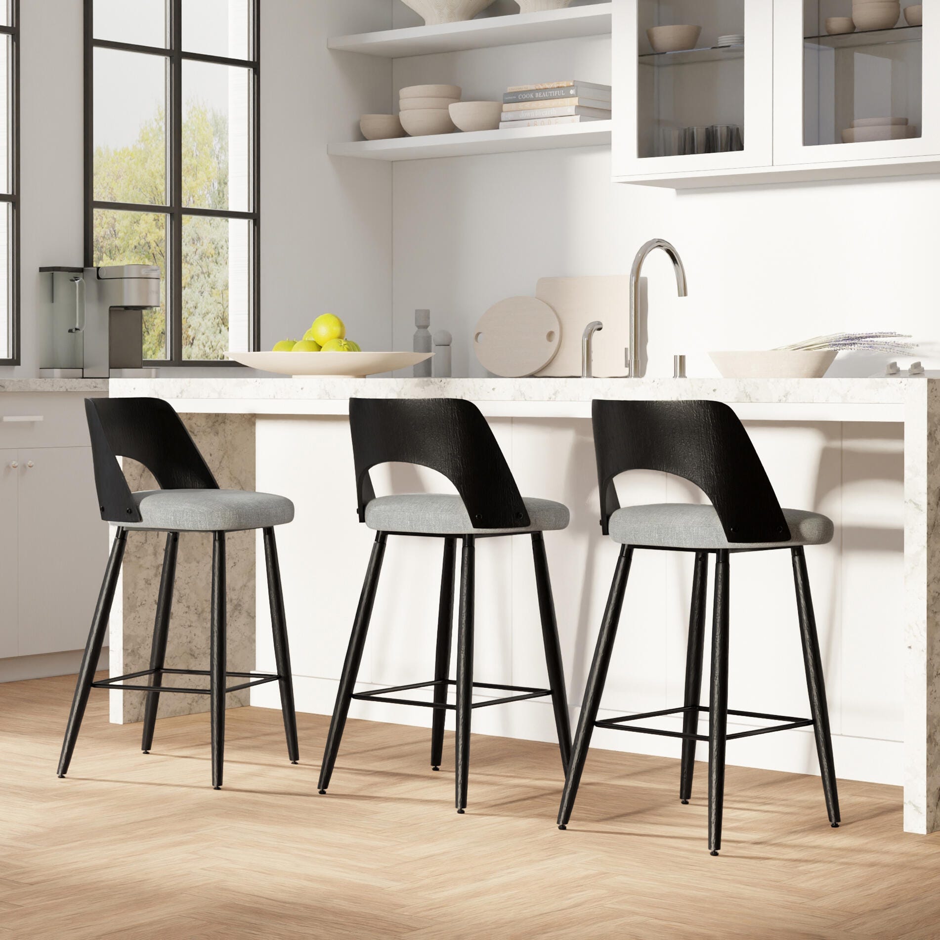 Simpli Home Callie Counter Height Bar Stool (Set of 2), Gray, rollover