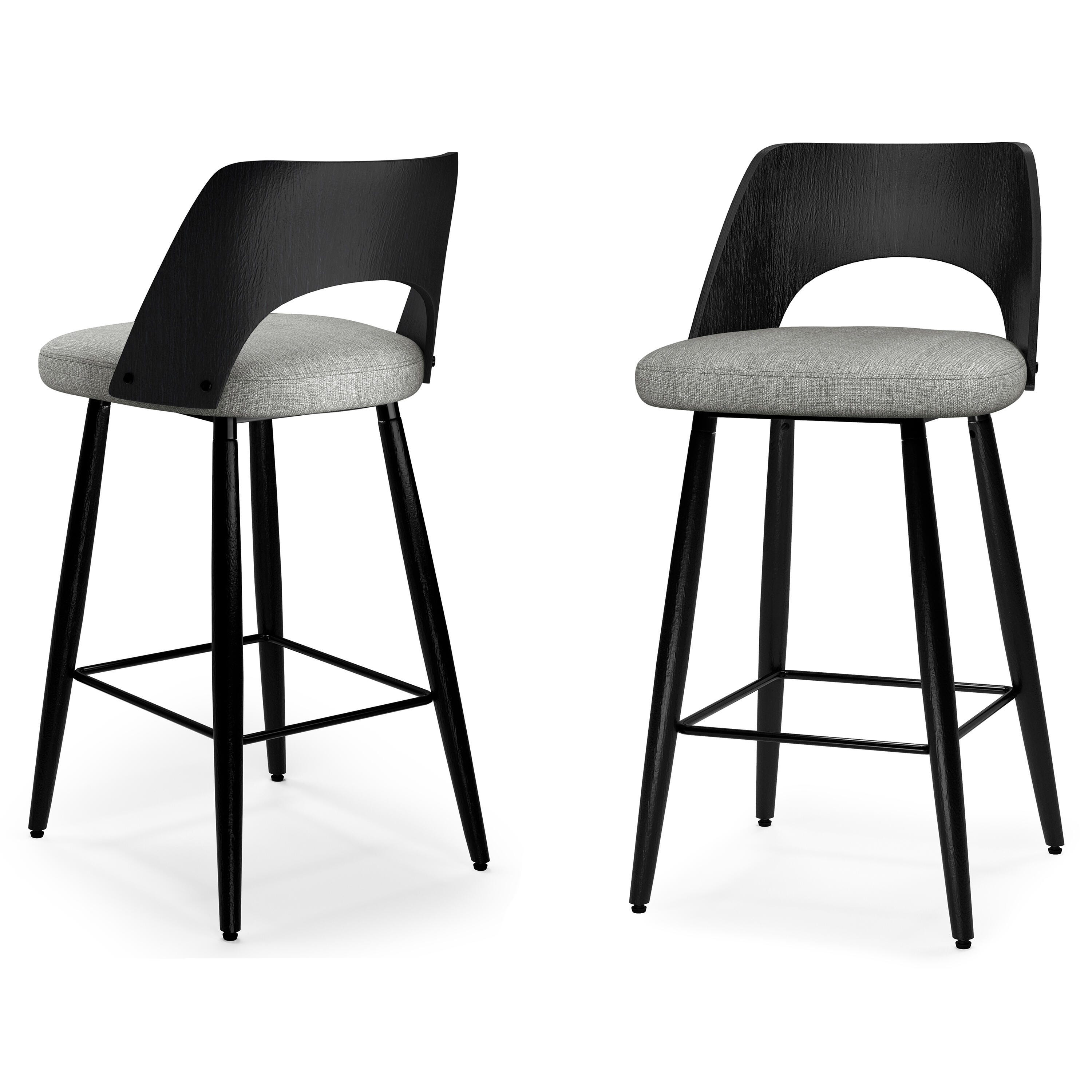 Simpli Home Callie Counter Height Bar Stool (Set of 2), Gray, large