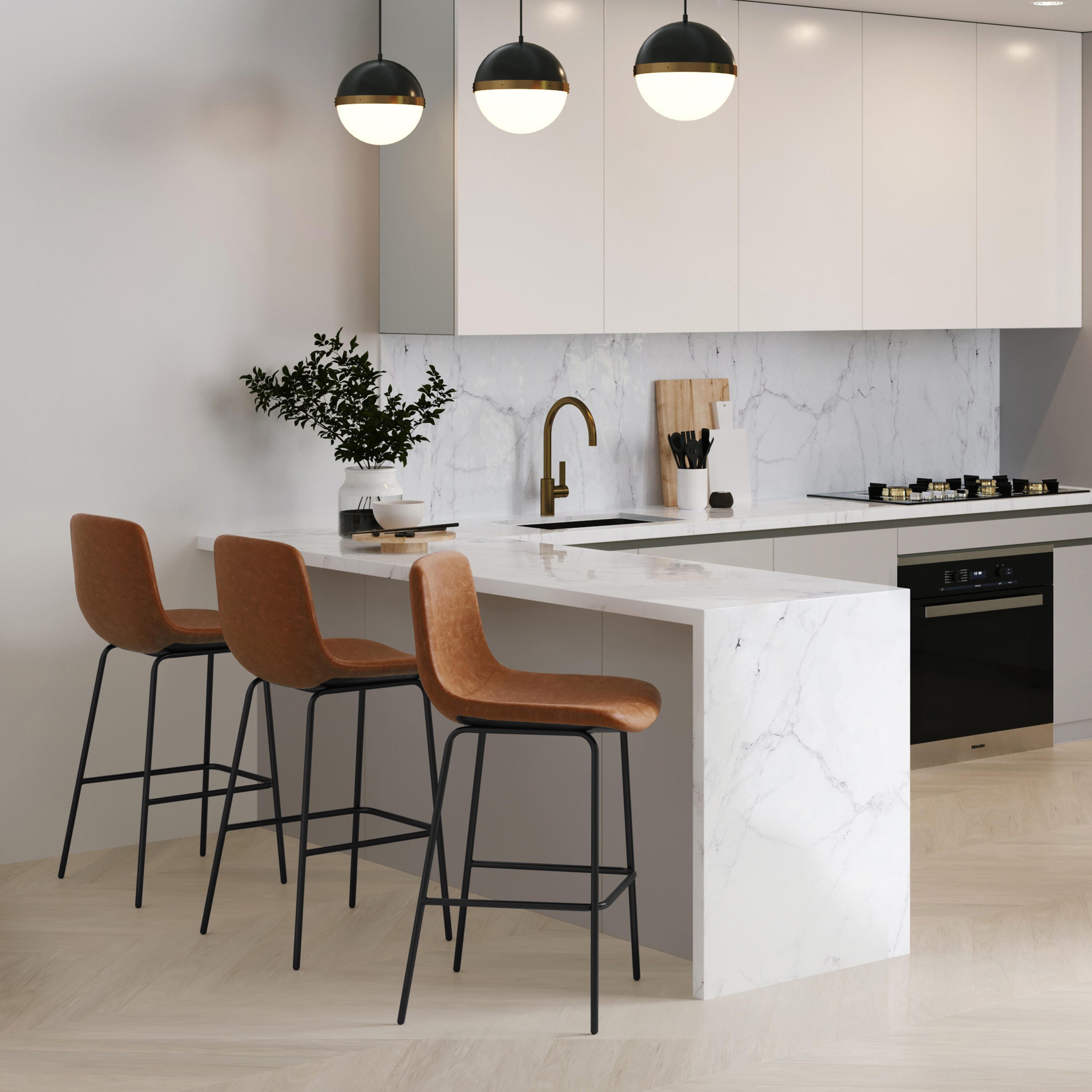 Simpli Home Jolie Bar Stool (Set of 2), Camel Brown, rollover