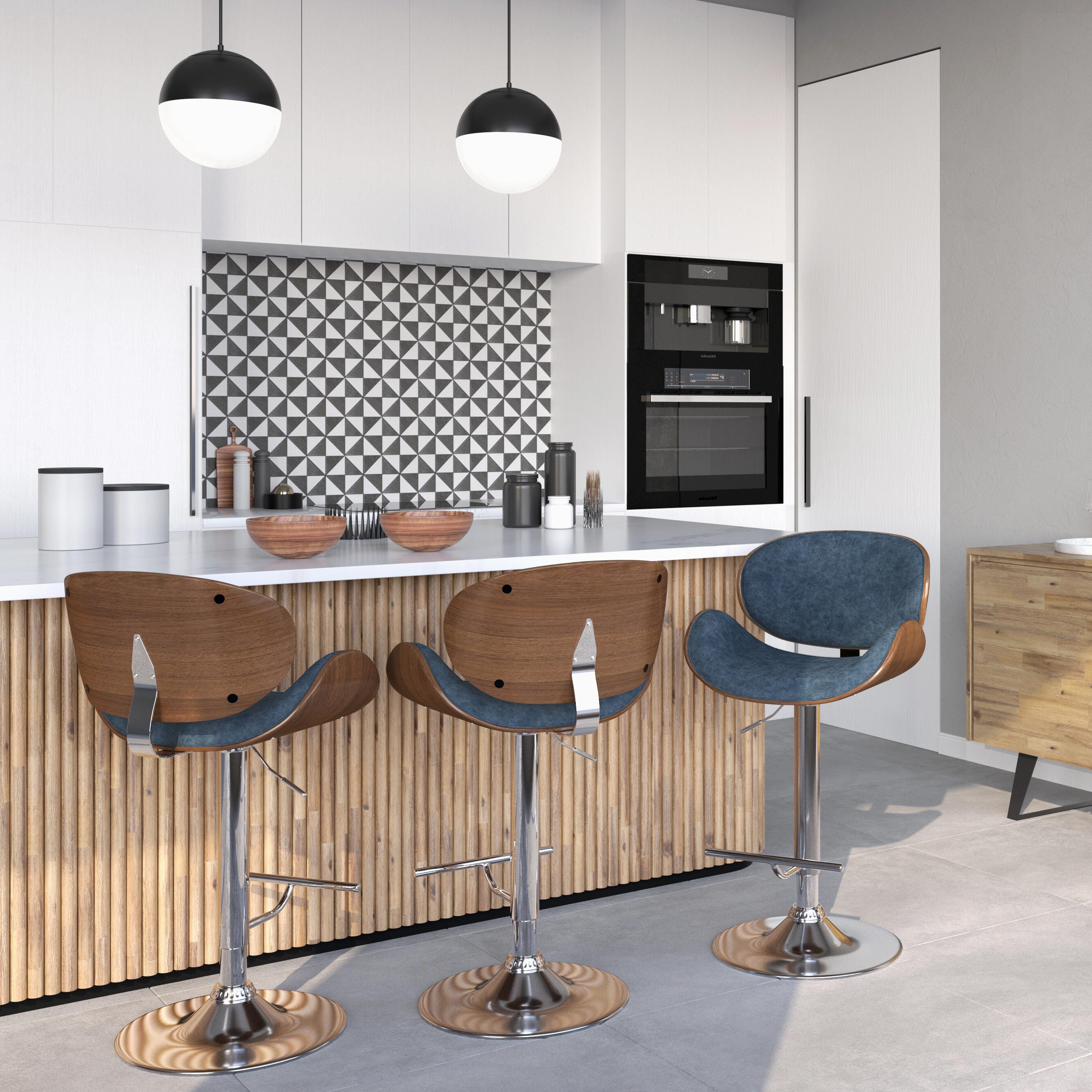 Simpli Home Marana Adjustable Swivel Bar Stool, Distressed Blue, rollover