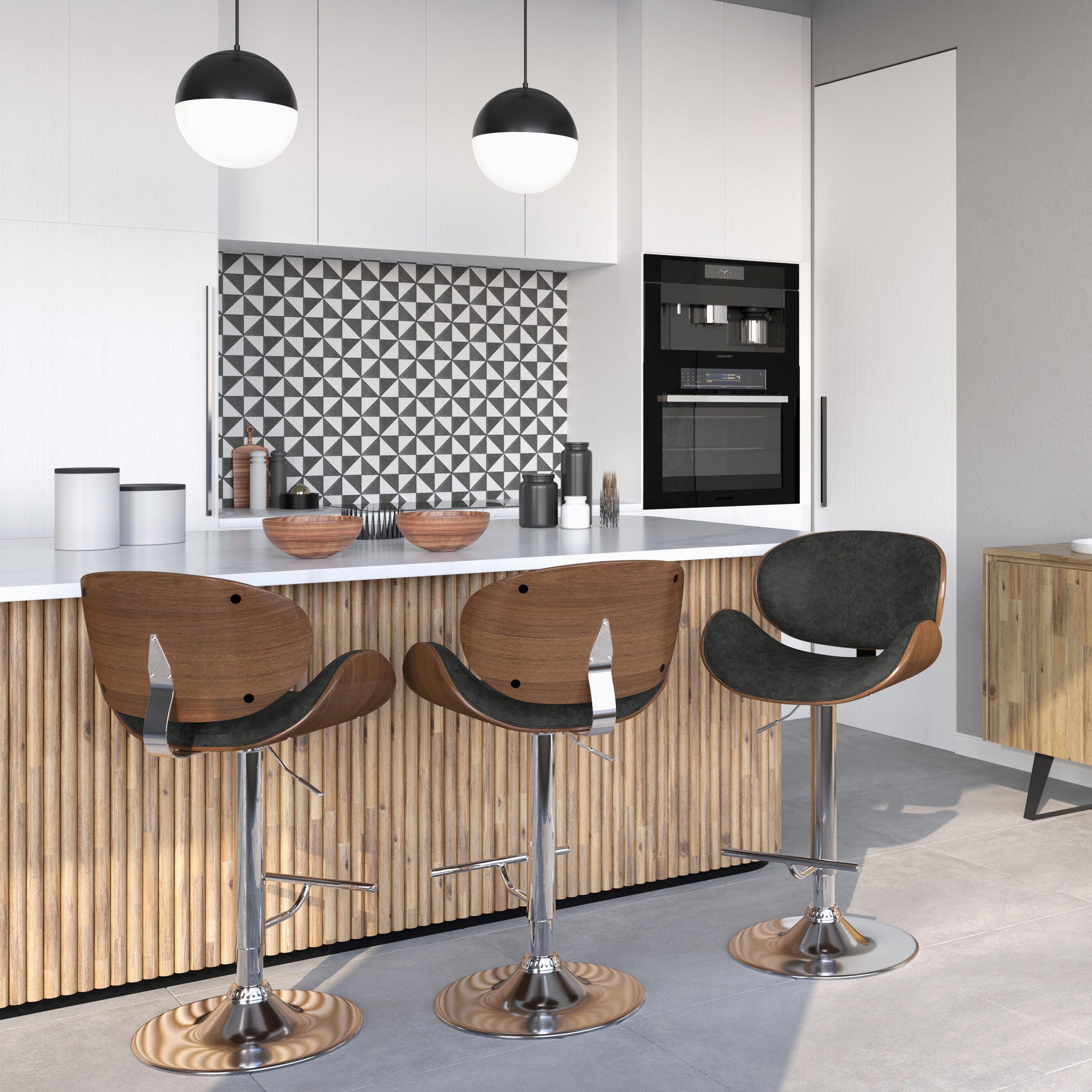 Simpli Home Marana Adjustable Swivel Bar Stool, Distressed Gray, rollover