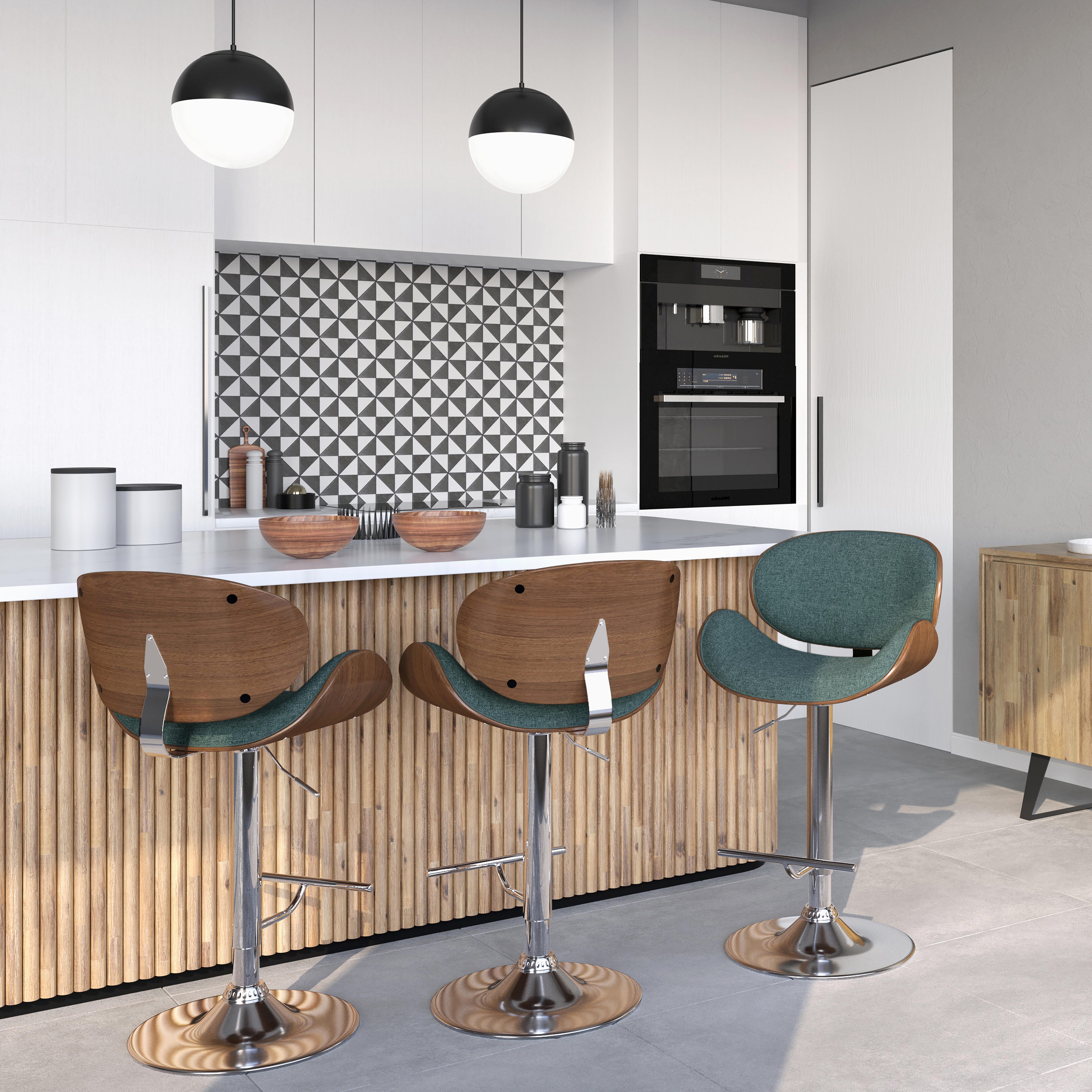 Simpli Home Marana Adjustable Swivel Bar Stool, Blue, rollover