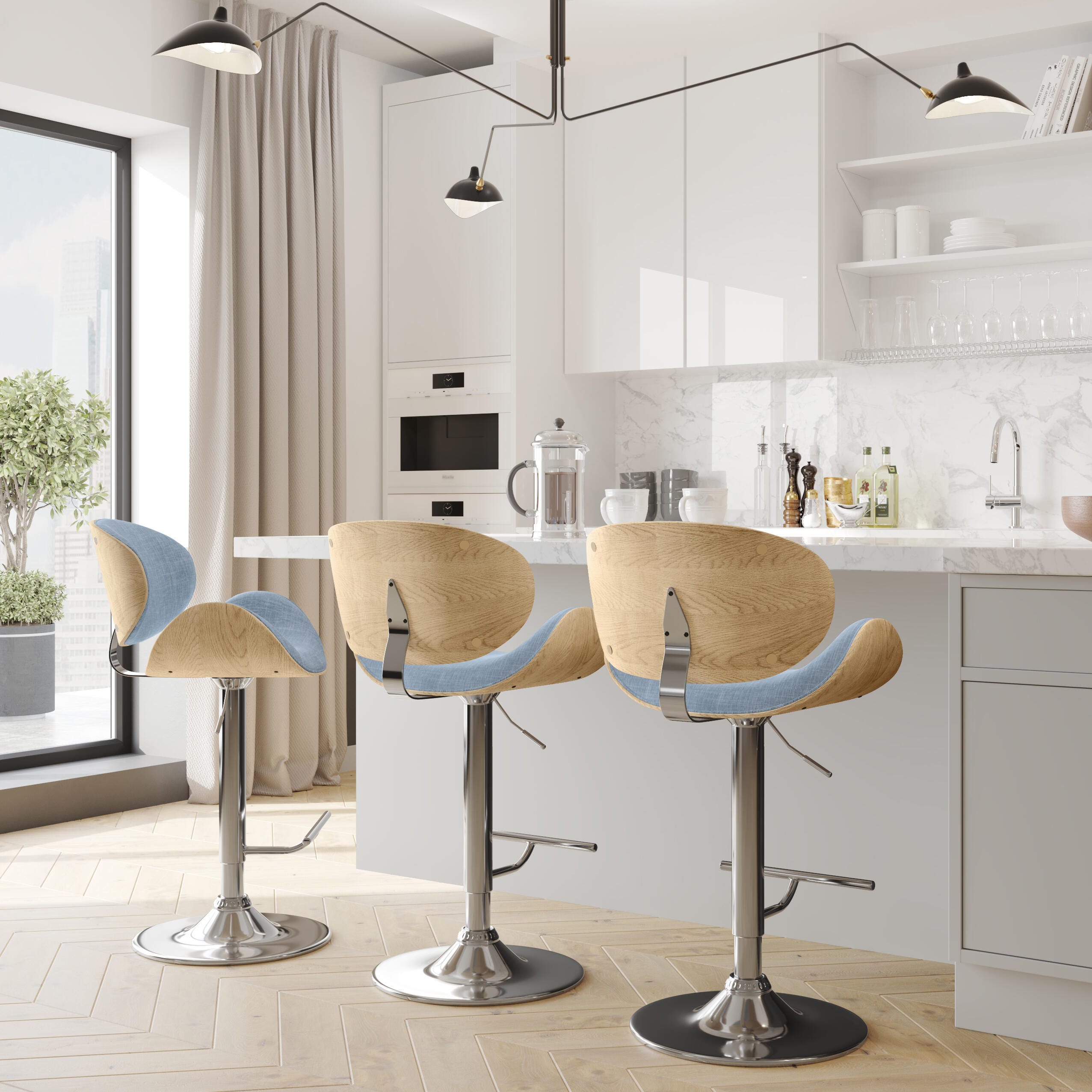 Simpli Home Marana Adjustable Swivel Bar Stool, Denim Blue, large