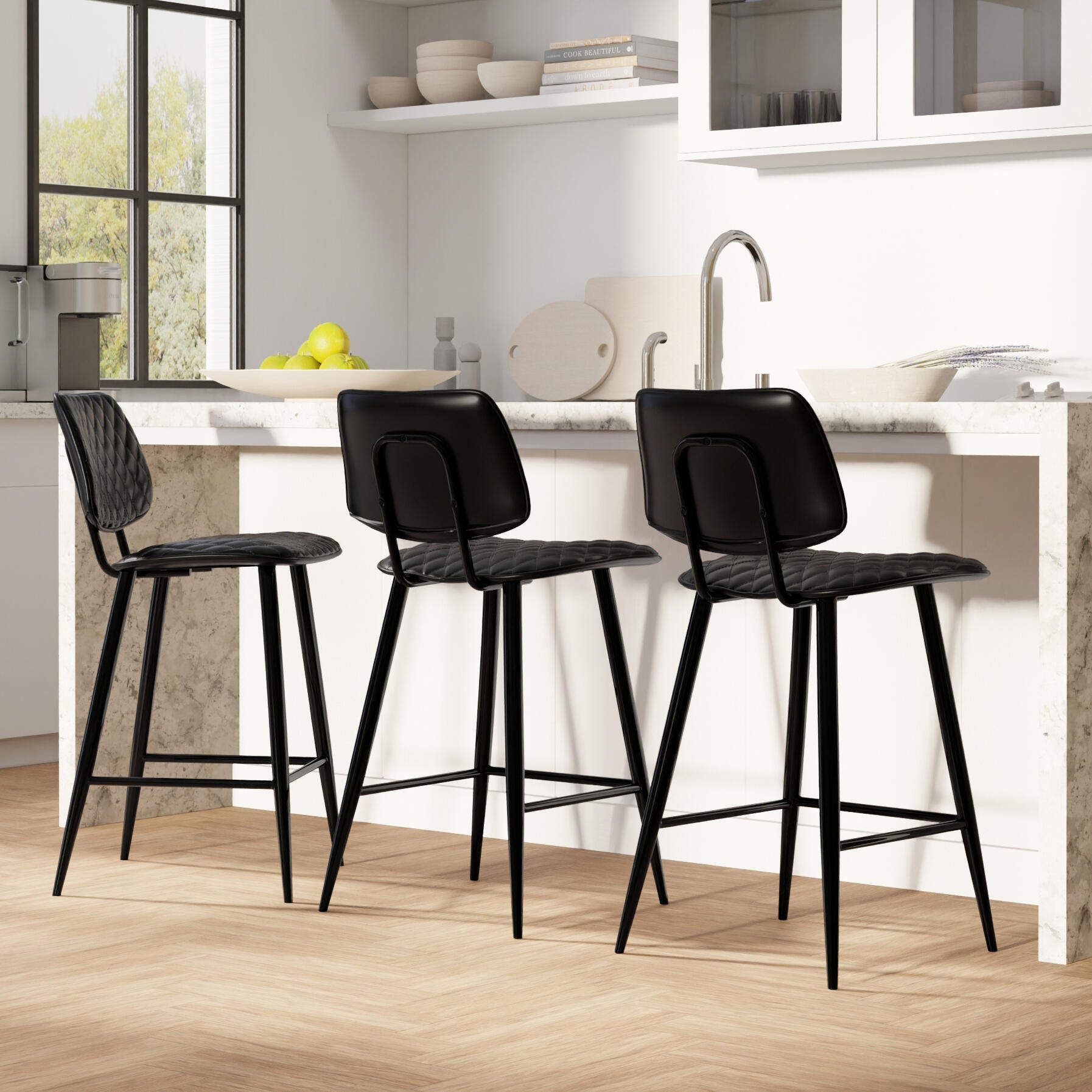 Simpli Home Raya Counter Height Bar Stool (Set of 2), Black, rollover