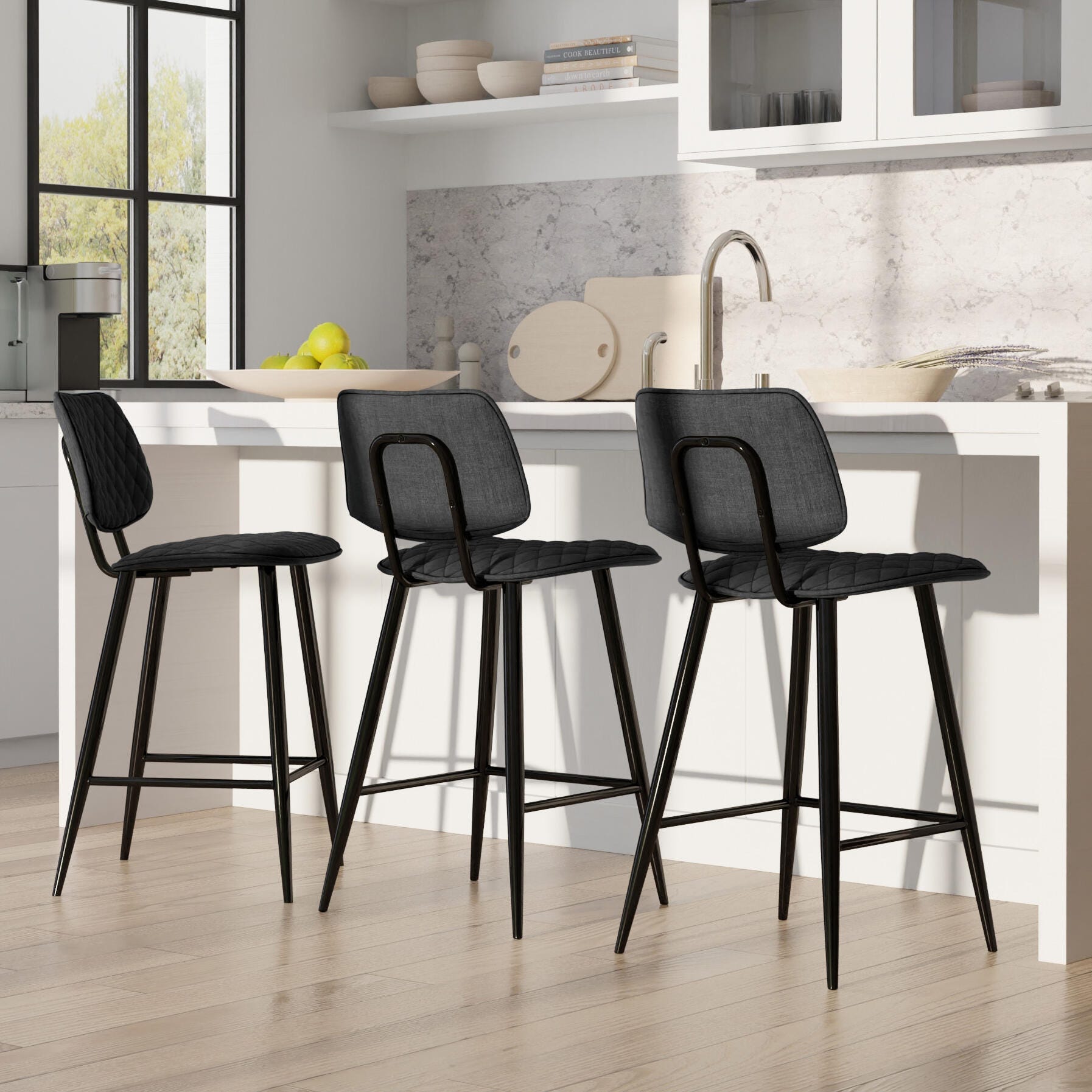 Simpli Home Raya Counter Height Bar Stool (Set of 2), Charcoal, large