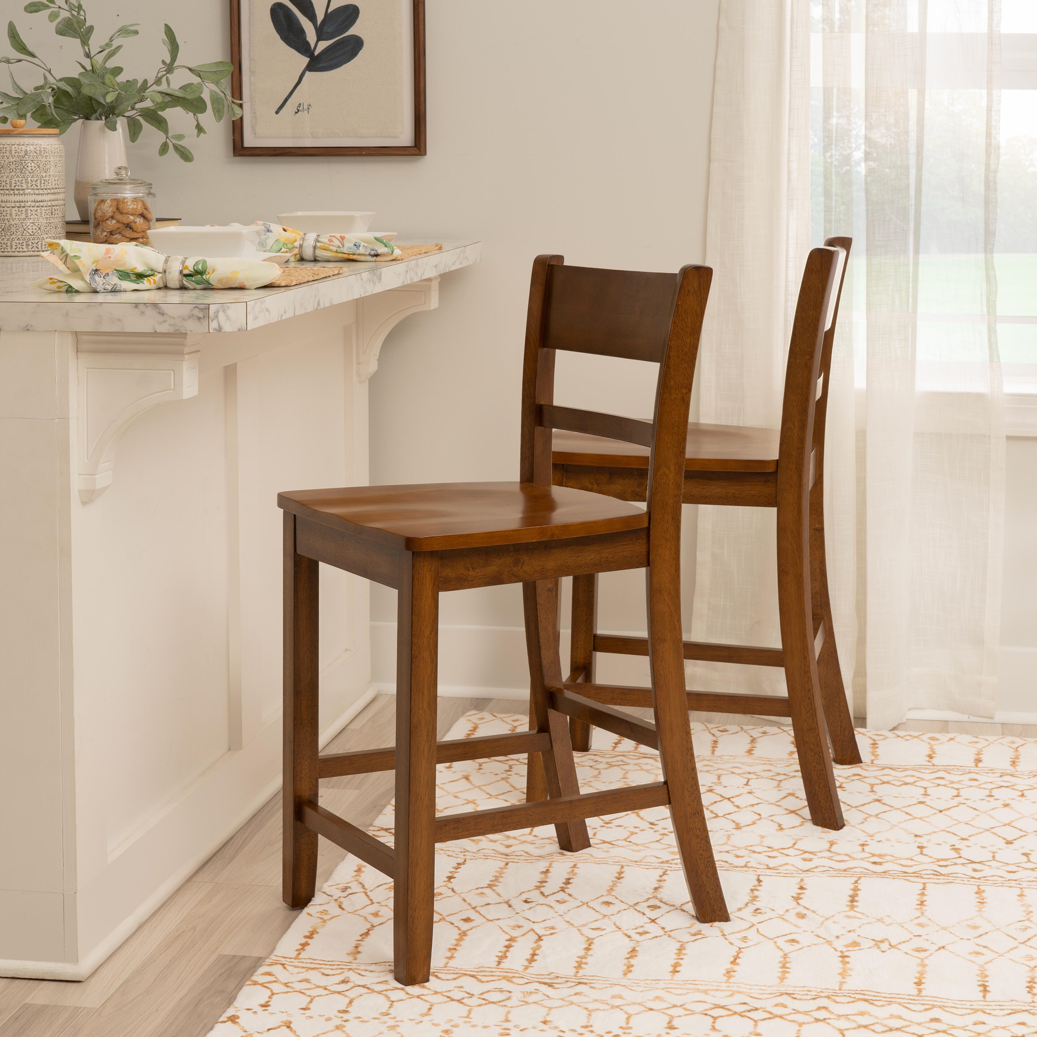 Linon Banks Villa Counter Height Bar Stool, Walnut, large