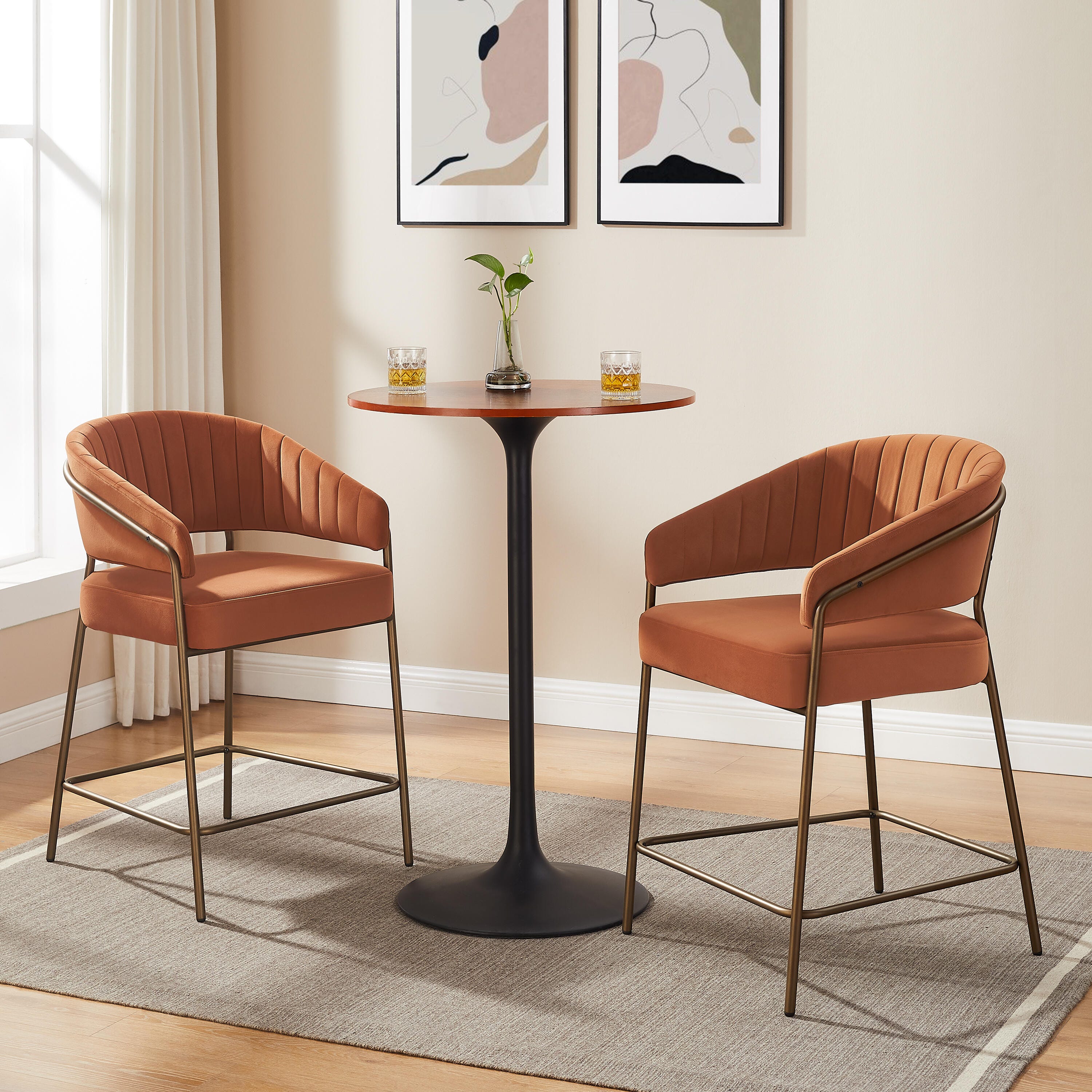 Linon Porter Counter Height Bar Stools (Set of 2), Caramel, large