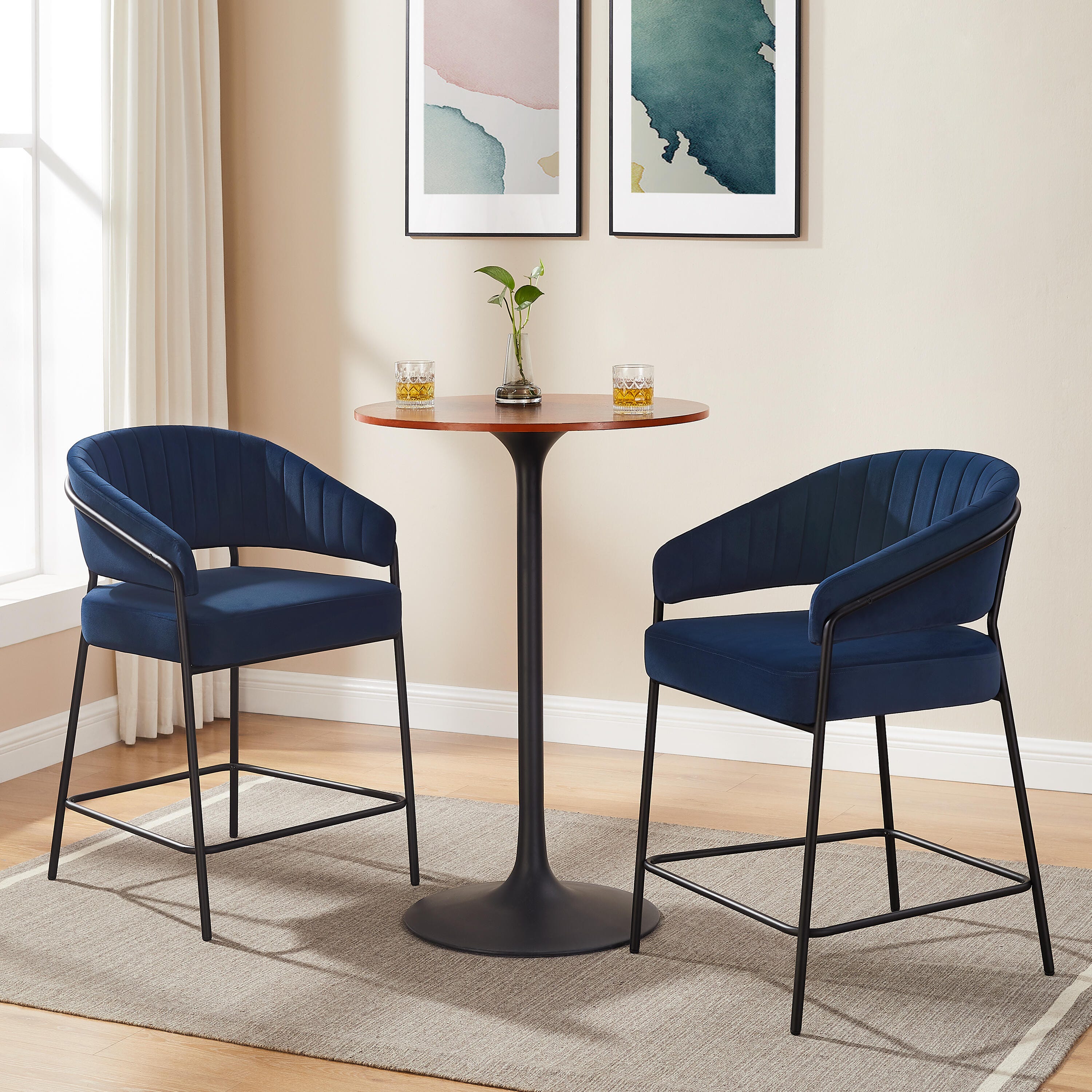 Linon Porter Counter Height Bar Stools (Set of 2), Navy, large