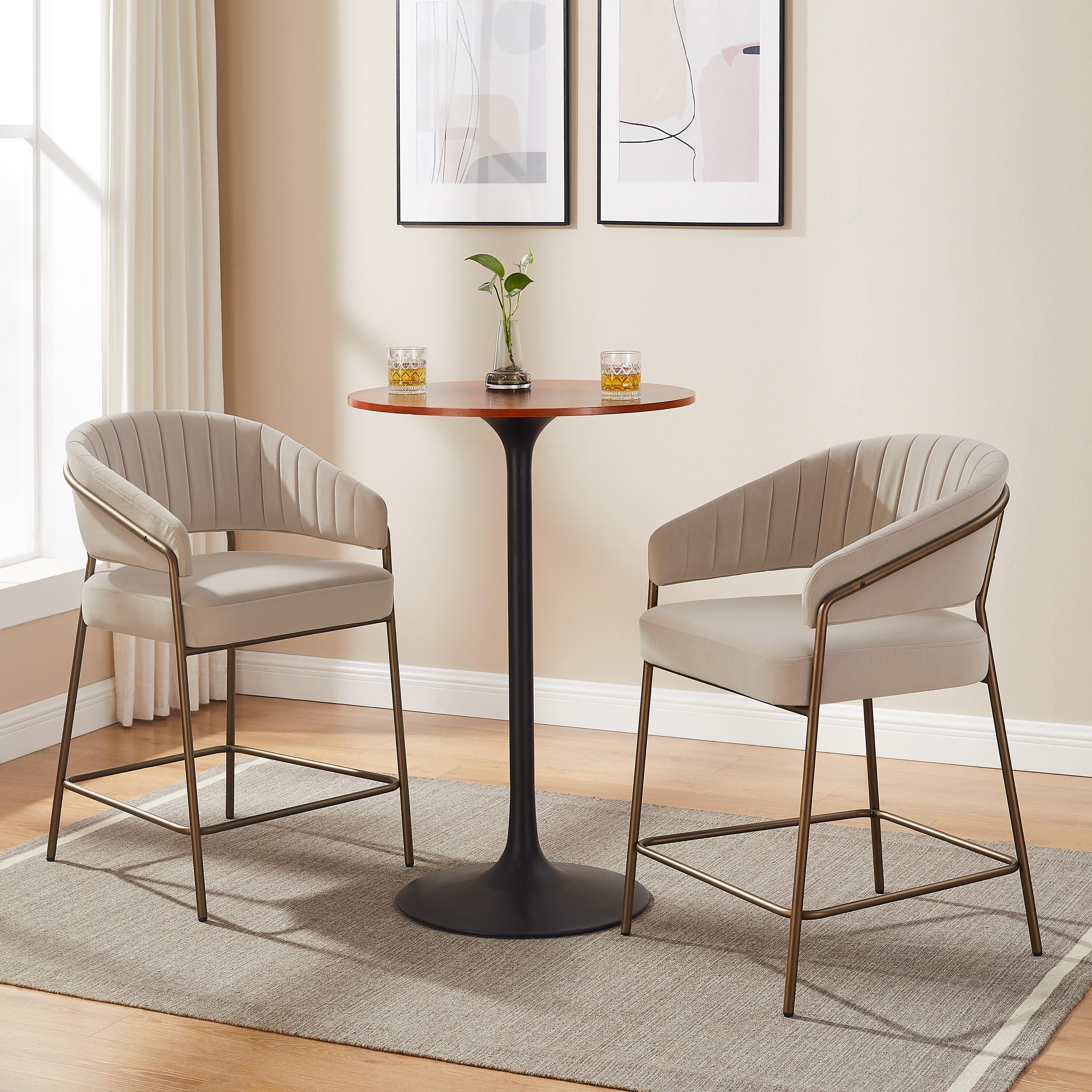 Linon Porter Counter Height Bar Stools (Set of 2), Beige, large
