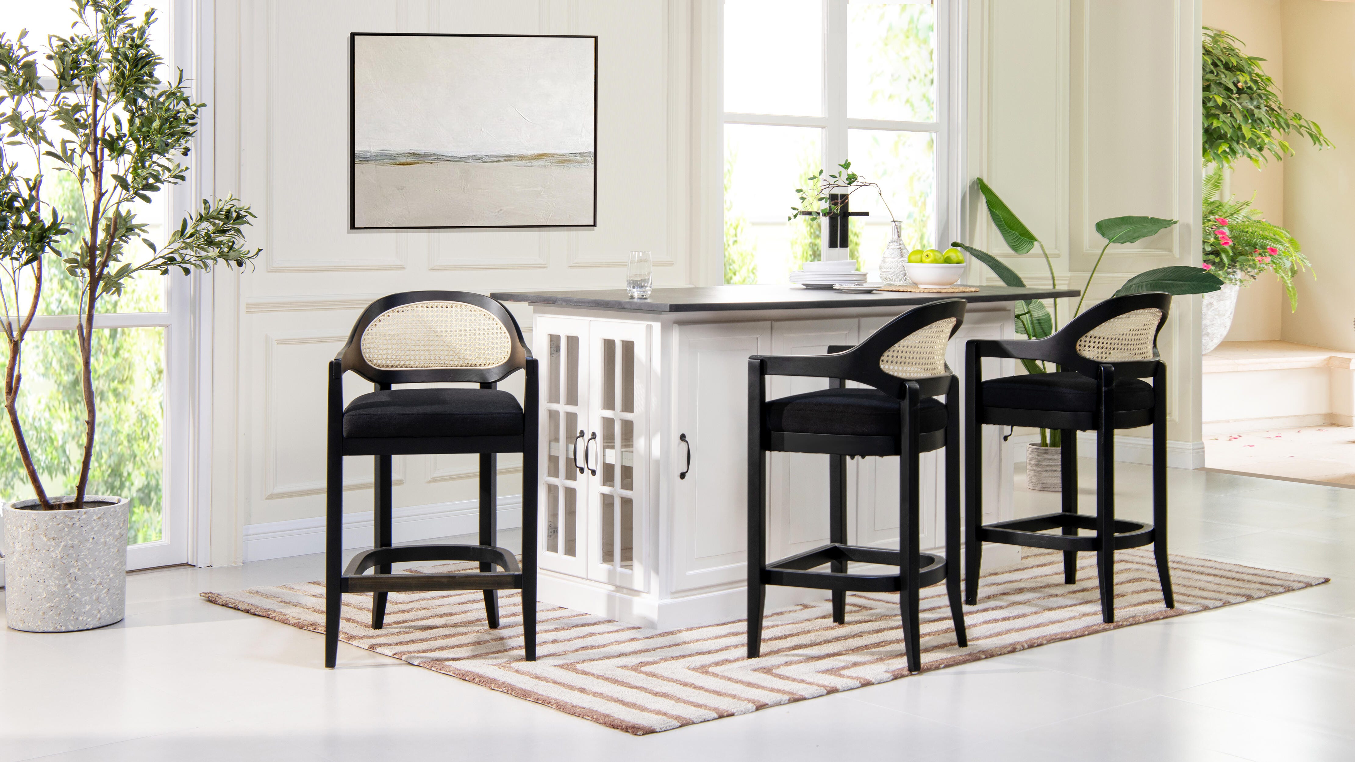 Jennifer Taylor Home Americana Cane Back Counter Height Bar Stool, Jet Black, rollover