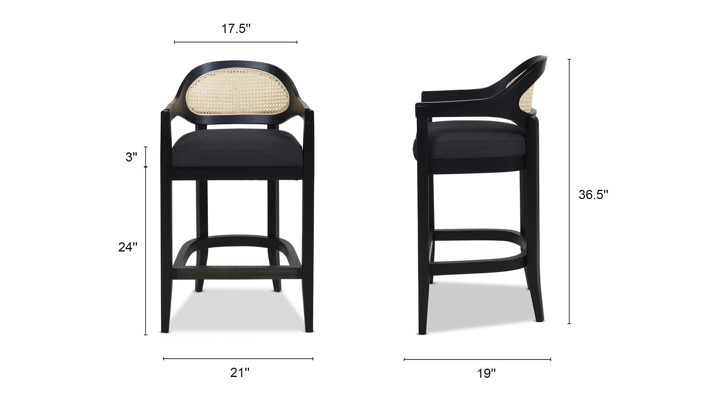 Jennifer Taylor Home Americana Cane Back Counter Height Bar Stool, Jet Black, large
