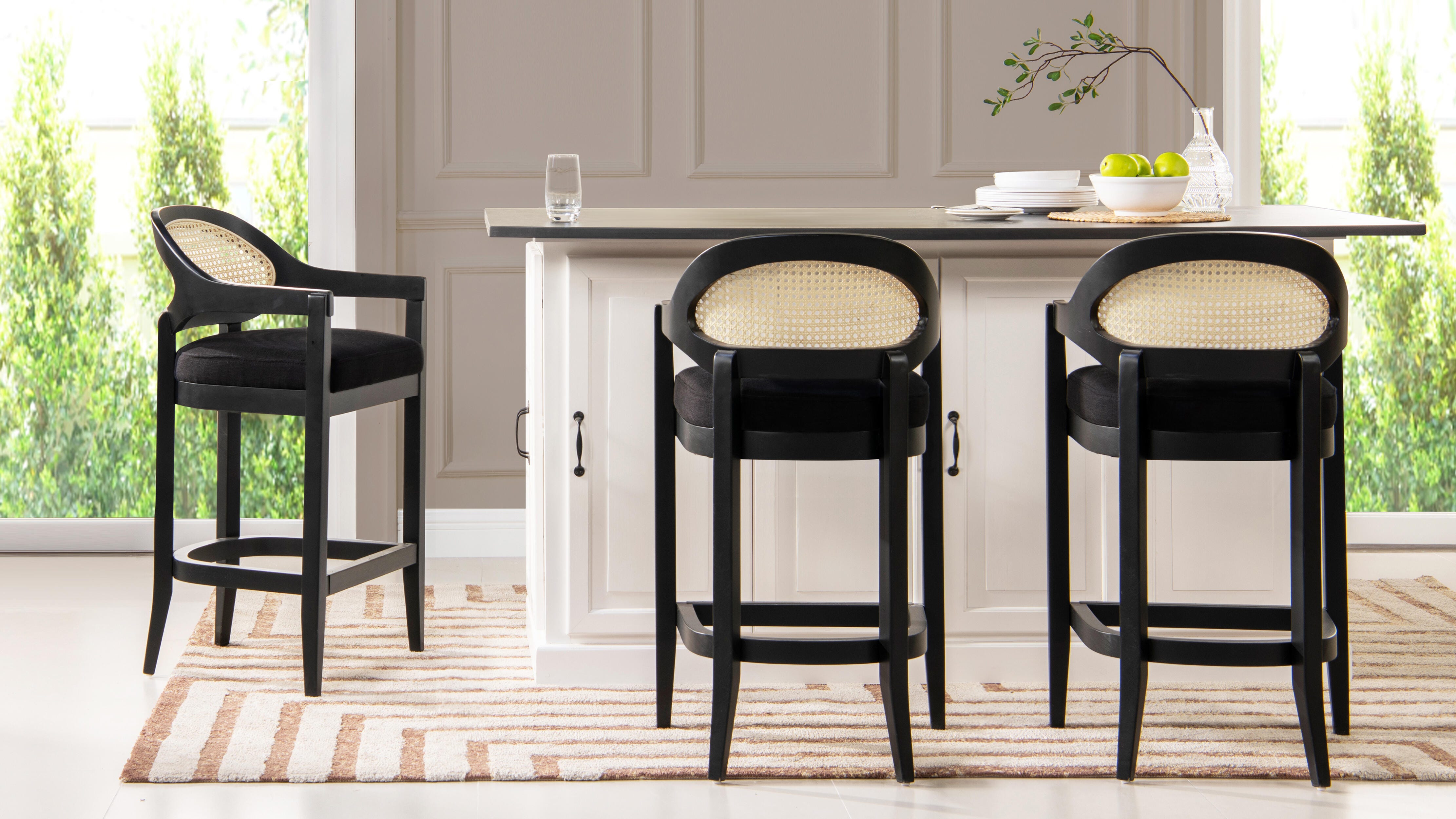 Jennifer Taylor Home Americana Cane Back Counter Height Bar Stool, Jet Black, large