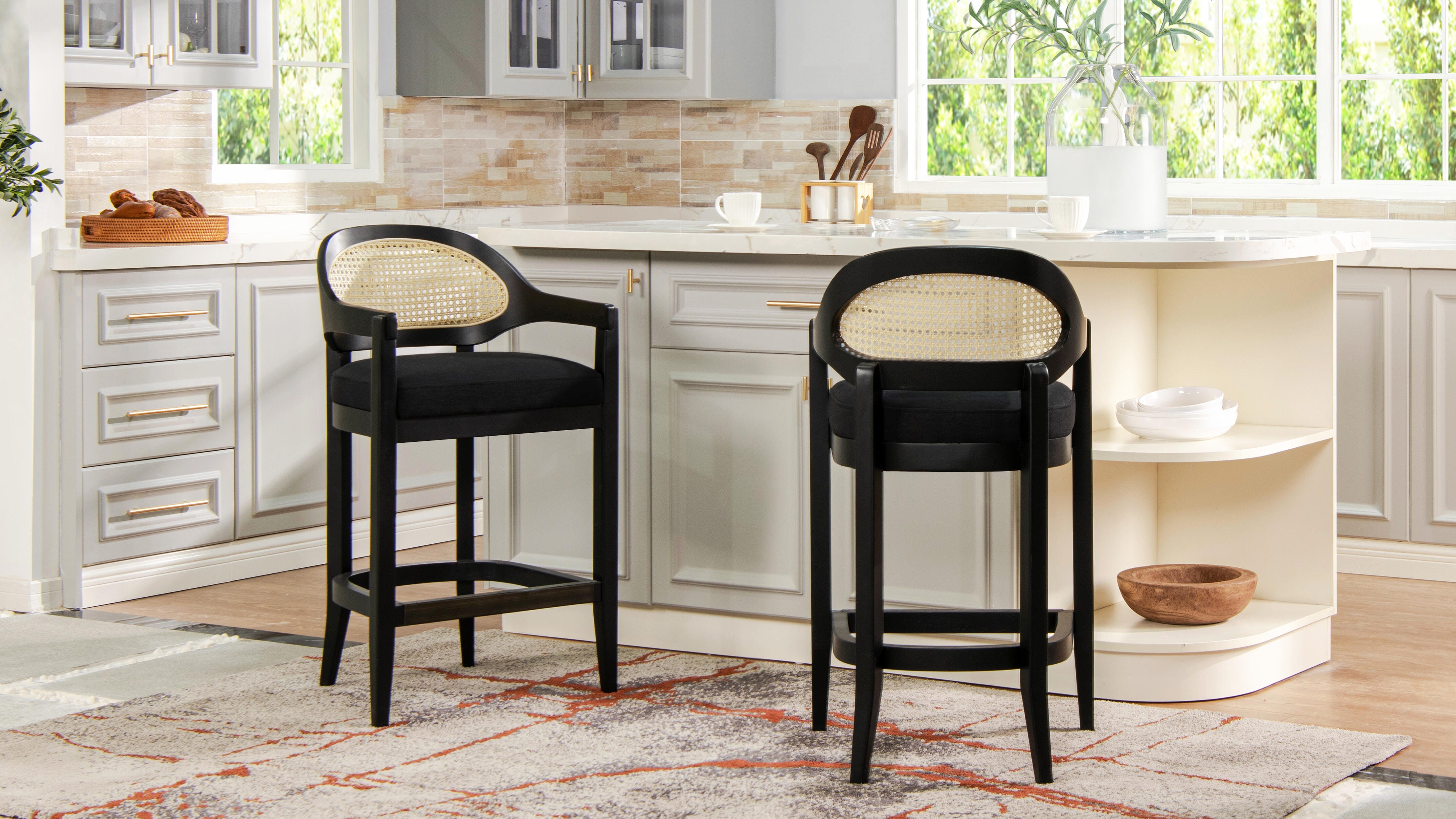 Jennifer Taylor Home Americana Cane Back Counter Height Bar Stool, Jet Black, large