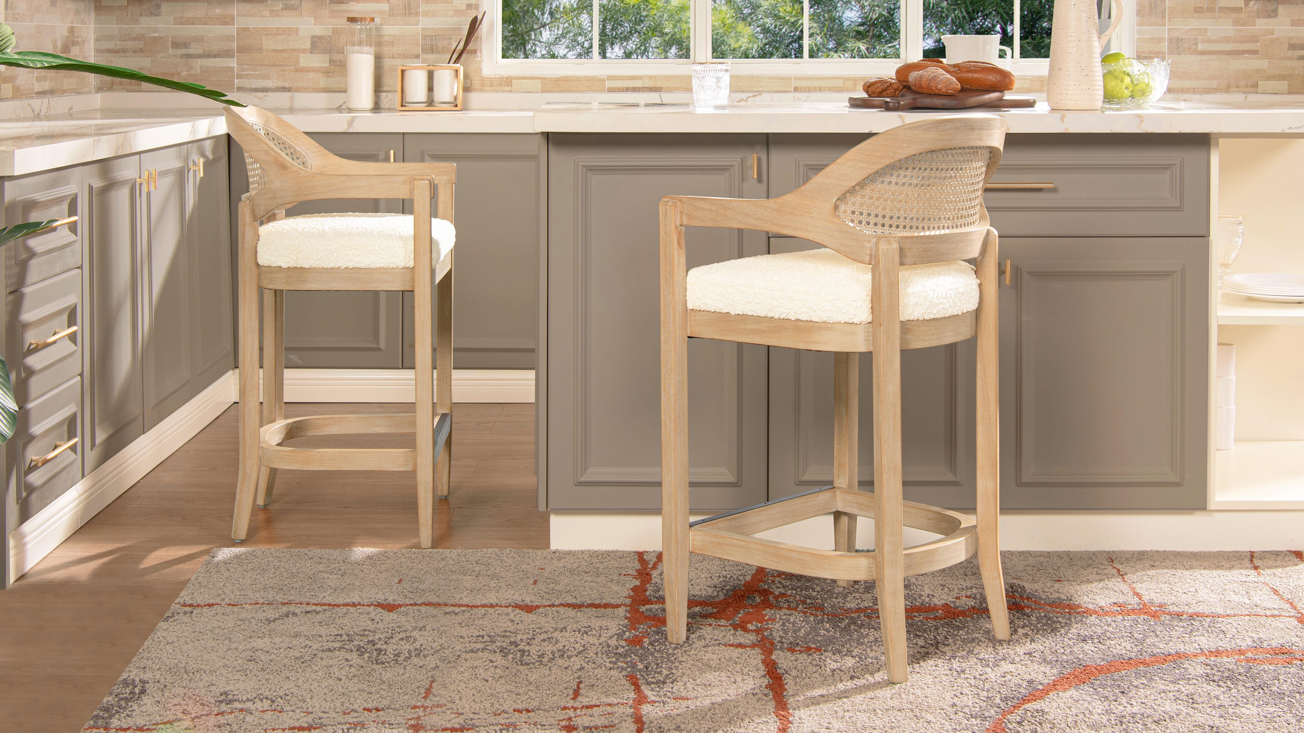 Jennifer Taylor Home Americana Cane Back Counter Height Bar Stool, Ivory White, rollover
