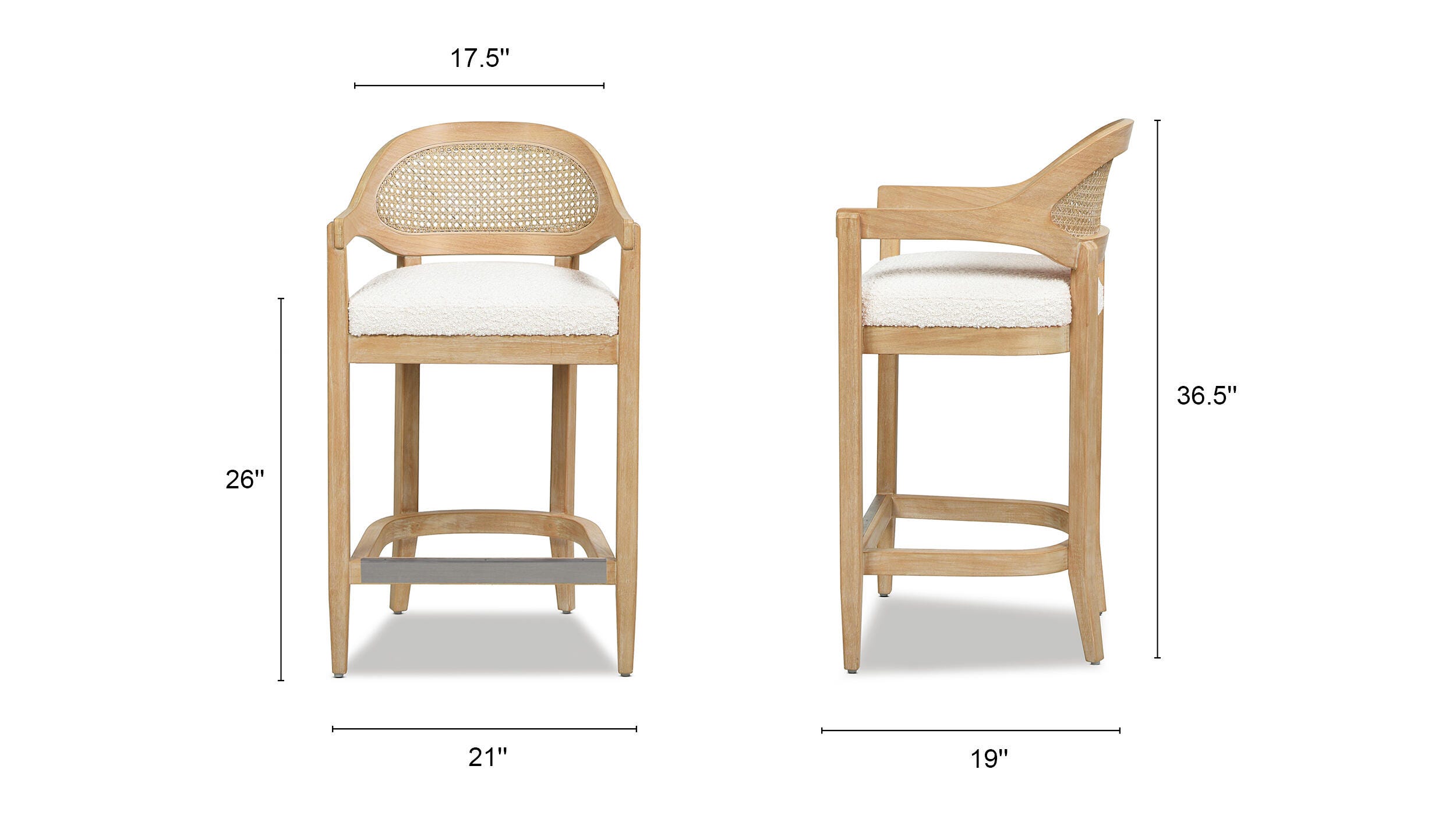 Jennifer Taylor Home Americana Cane Back Counter Height Bar Stool, Ivory White, large