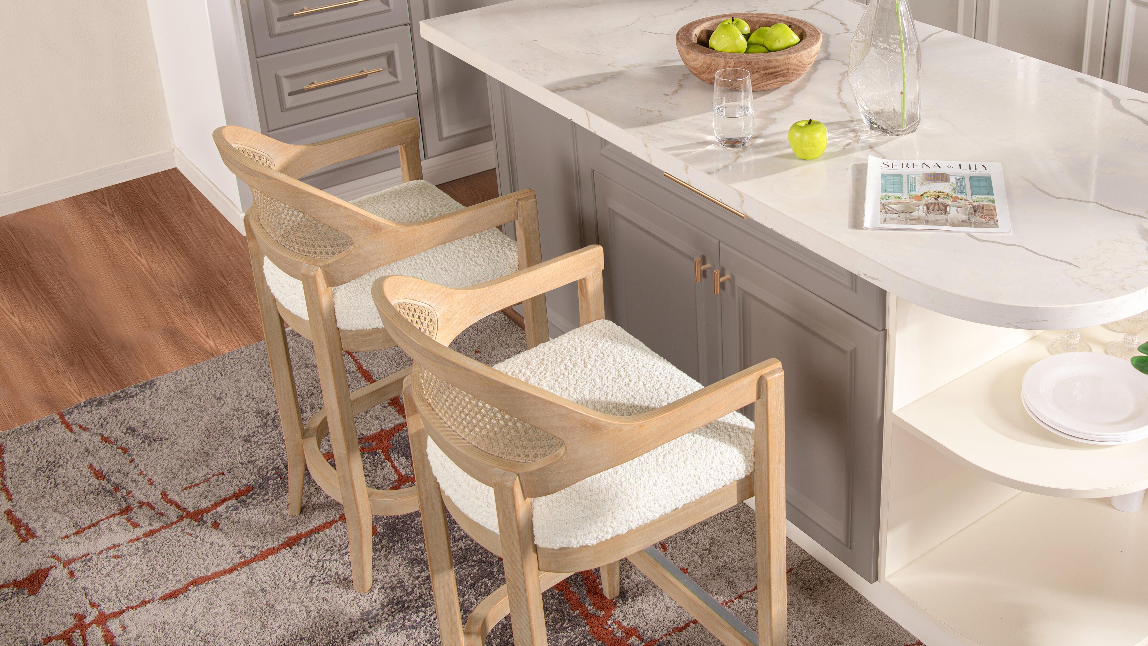 Jennifer Taylor Home Americana Cane Back Counter Height Bar Stool, Ivory White, large